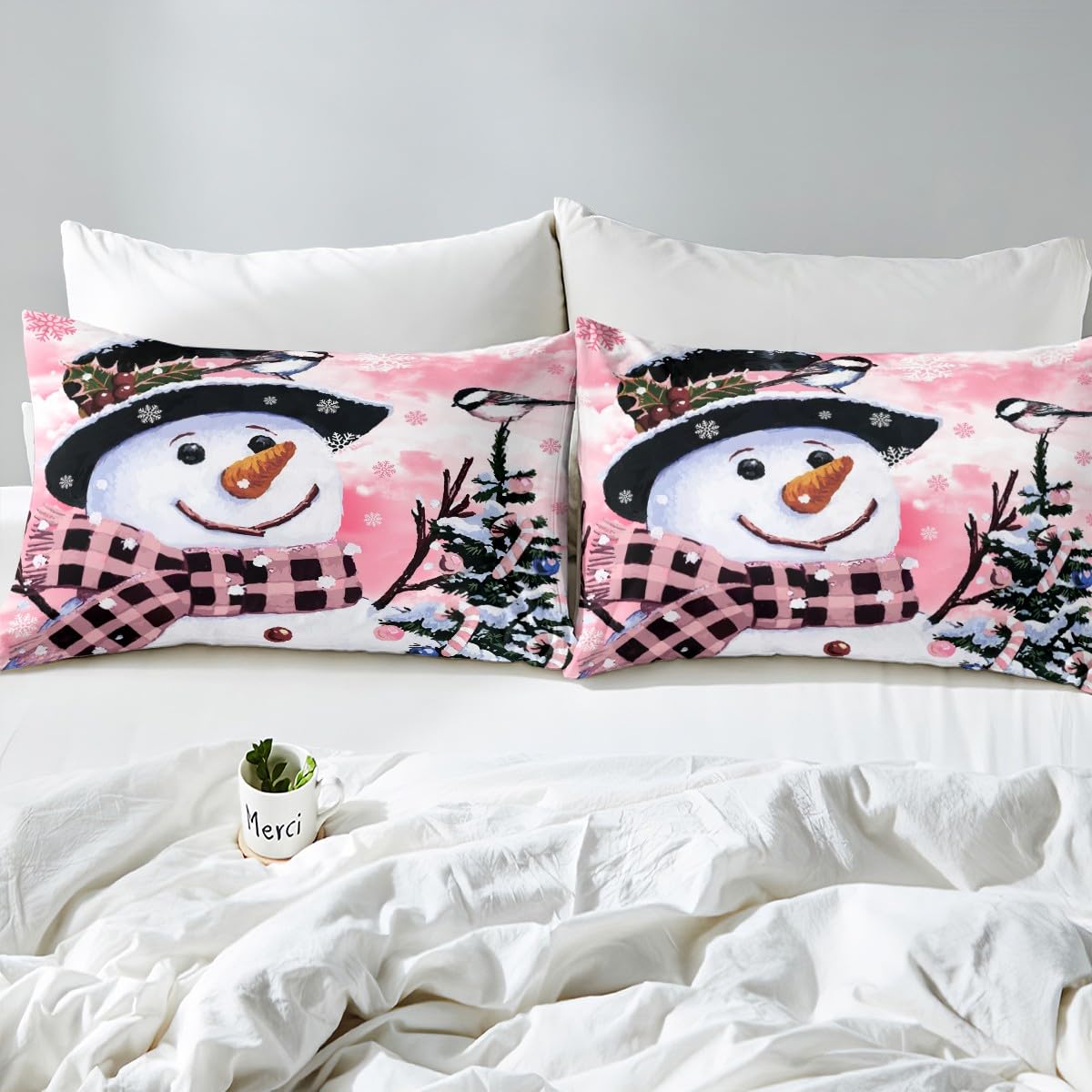 Foto 5 pulgar | Juego De Ropa De Cama Feelyou Kids Para Navidad, Muñeco De Nieve, Tamaño Queen - Venta Internacional.