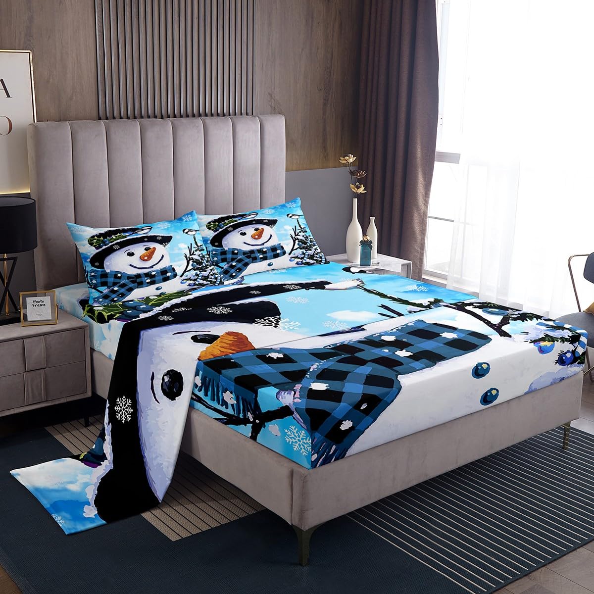 Foto 2 pulgar | Juego De Ropa De Cama Feelyou Kids Para Navidad, Muñeco De Nieve, Tamaño Queen - Venta Internacional.