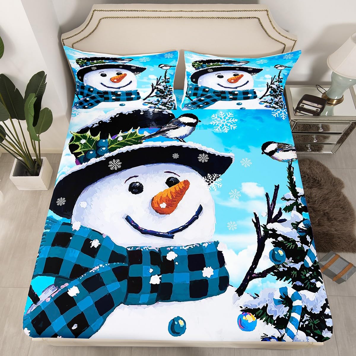 Foto 3 pulgar | Juego De Ropa De Cama Feelyou Kids Para Navidad, Muñeco De Nieve, Tamaño Queen - Venta Internacional.