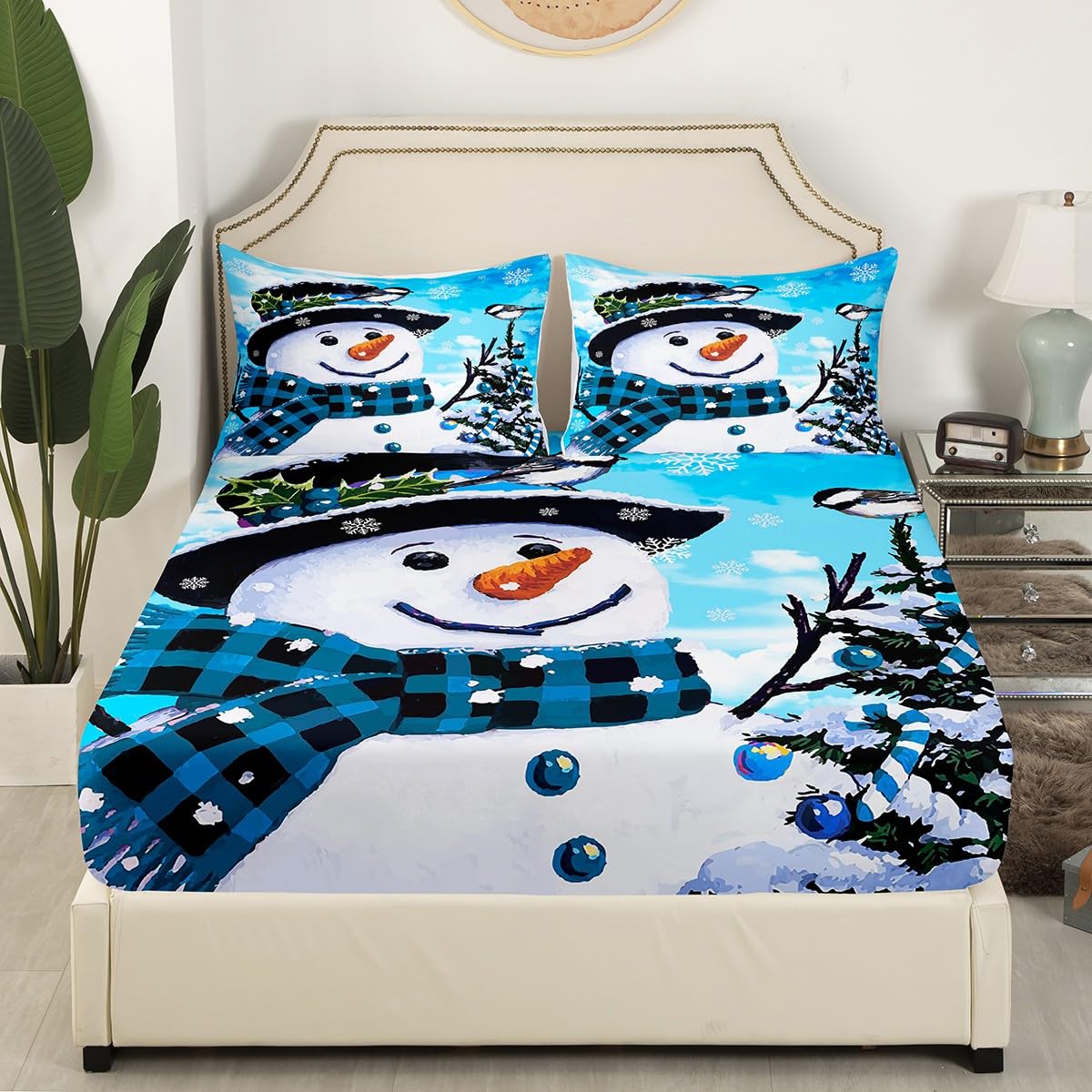 Foto 4 pulgar | Juego De Ropa De Cama Feelyou Kids Para Navidad, Muñeco De Nieve, Tamaño Queen - Venta Internacional.