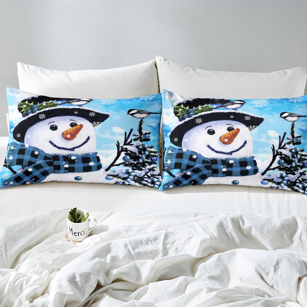 Foto 5 pulgar | Juego De Ropa De Cama Feelyou Kids Para Navidad, Muñeco De Nieve, Tamaño Queen - Venta Internacional.