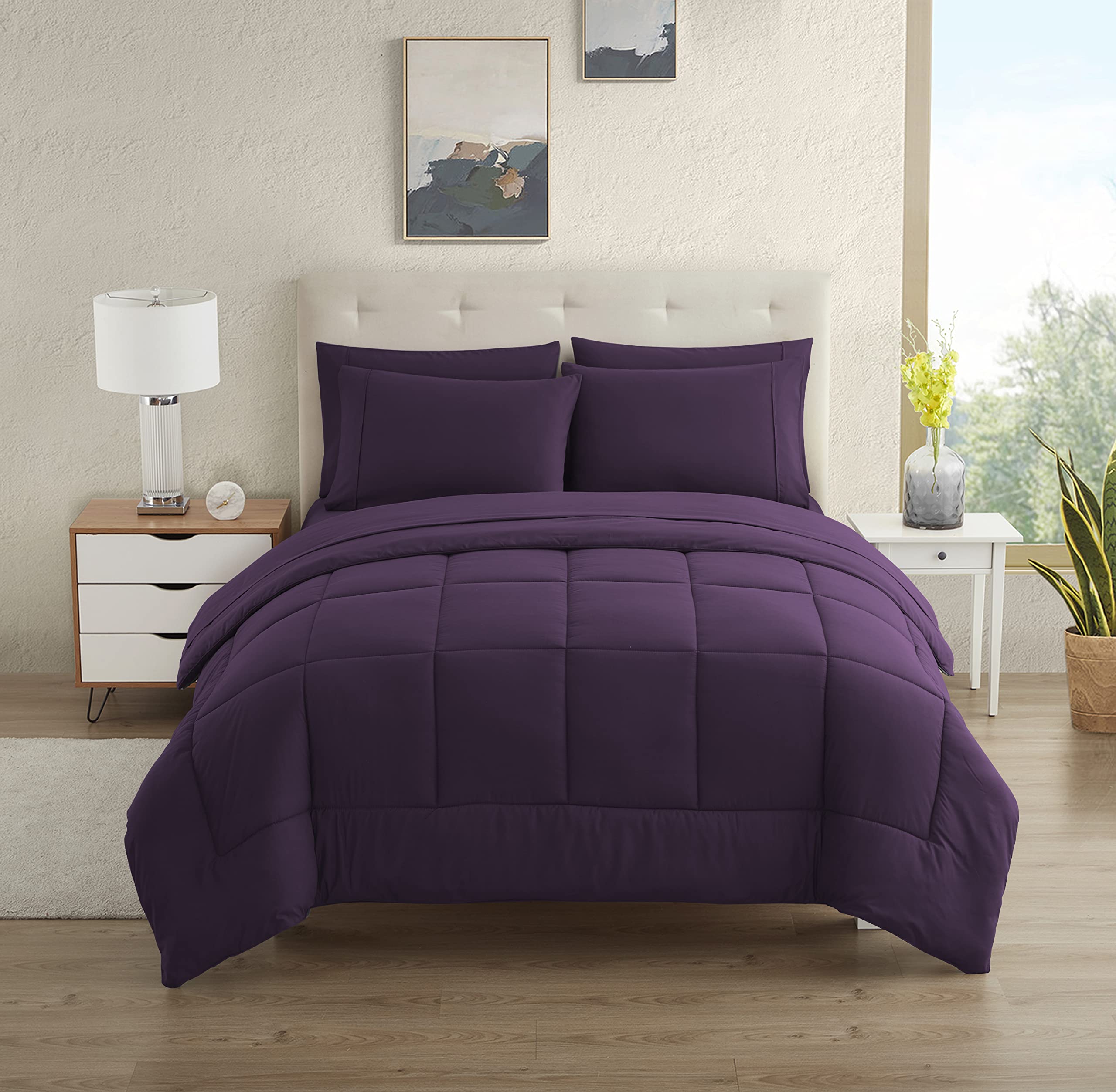 Foto 2 pulgar | Juego De Ropa De Cama Sweet Home Collection Para Dormitorio Con 2 Camas, Color Morado - Venta Internacional.
