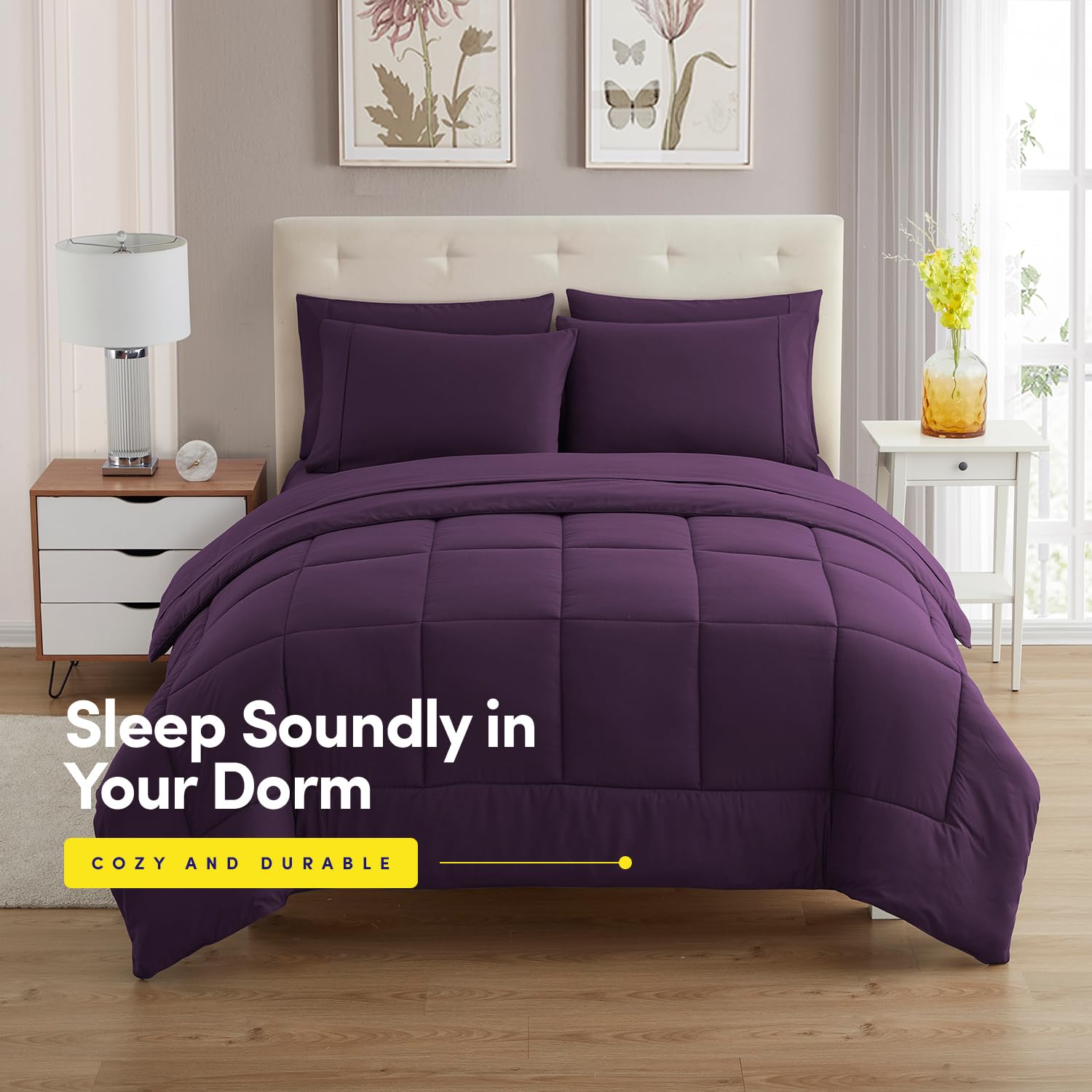 Foto 3 pulgar | Juego De Ropa De Cama Sweet Home Collection Para Dormitorio Con 2 Camas, Color Morado - Venta Internacional.