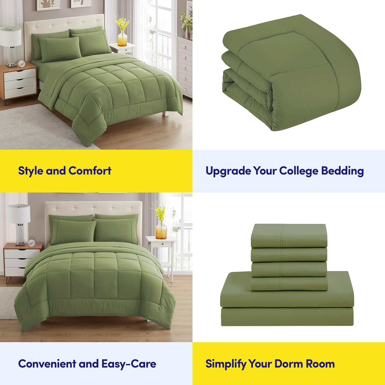 Foto 7 pulgar | Juego De Ropa De Cama Sweet Home Collection, Tamaño Completo, Color Verde Salvia - Venta Internacional.