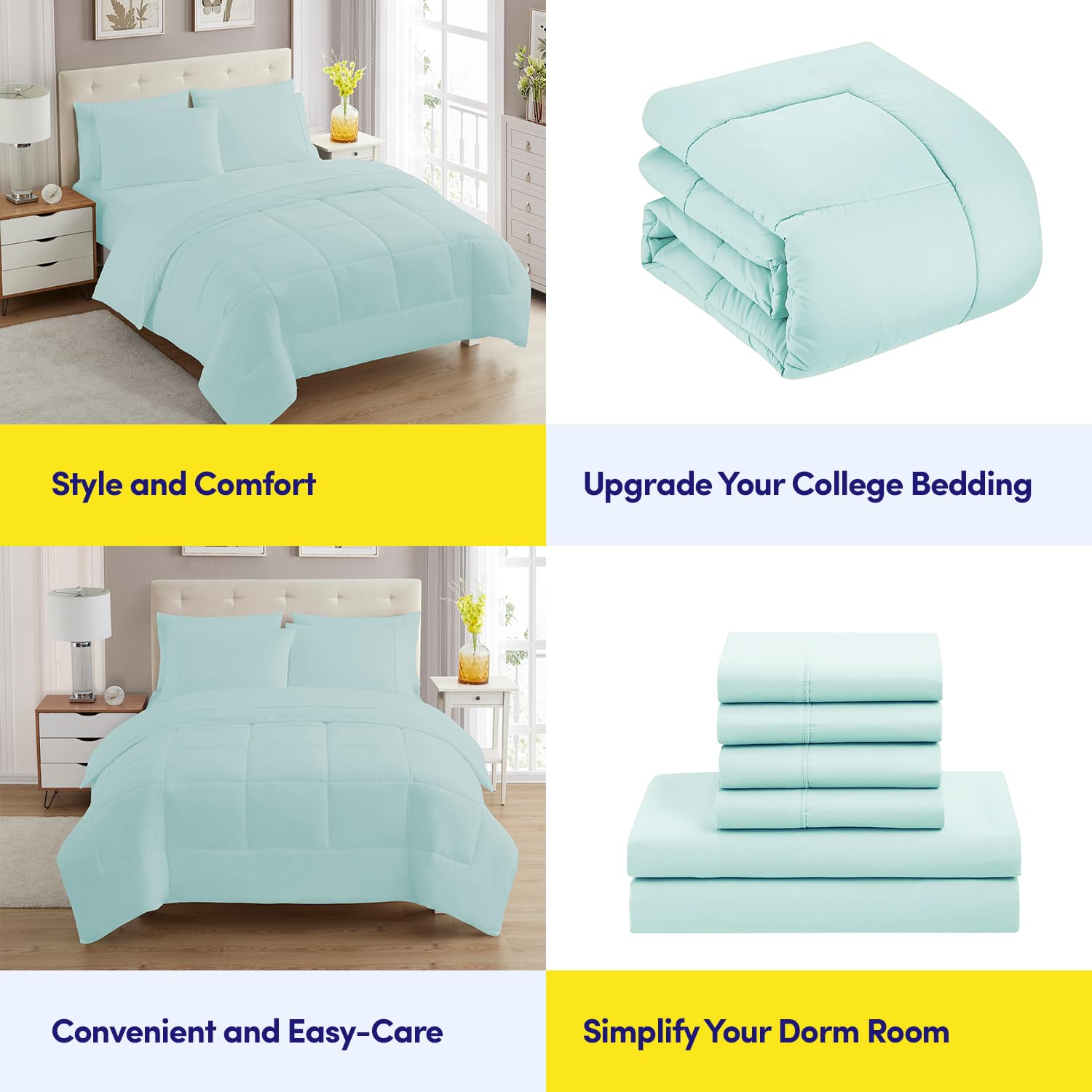 Foto 6 | Juego De Cama Sweet Home Collection, Tamaño Completo, Color Aguamarina, 7 Piezas - Venta Internacional.