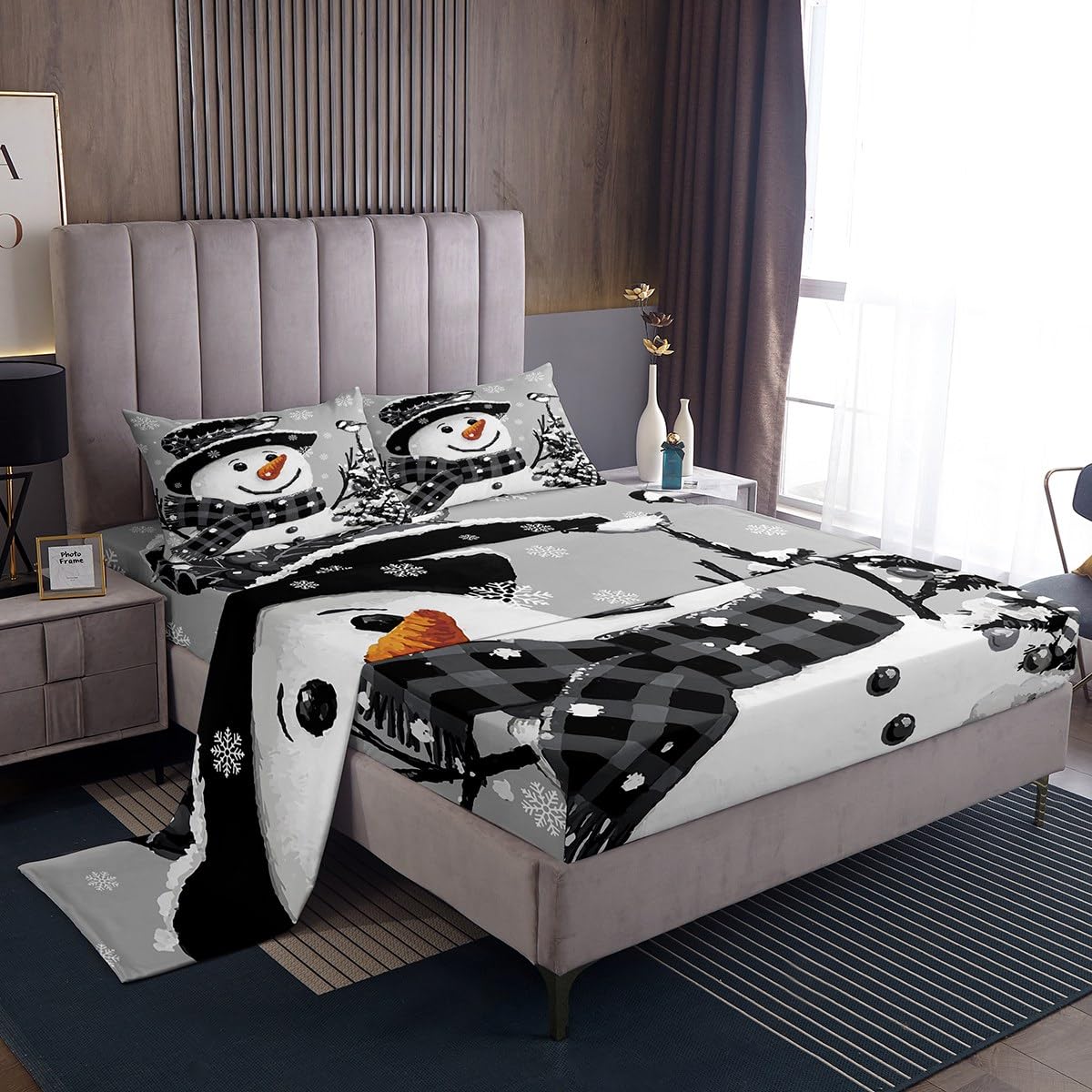 Juego De Ropa De Cama Feelyou Kids Para Navidad, Muñeco De Nieve, Tamaño Queen - Venta Internacional. $1,703