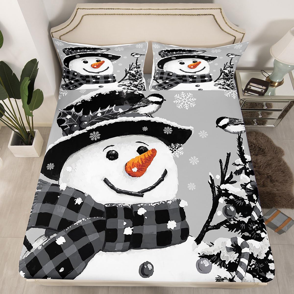 Foto 2 | Juego De Ropa De Cama Feelyou Kids Para Navidad, Muñeco De Nieve, Tamaño Queen - Venta Internacional.