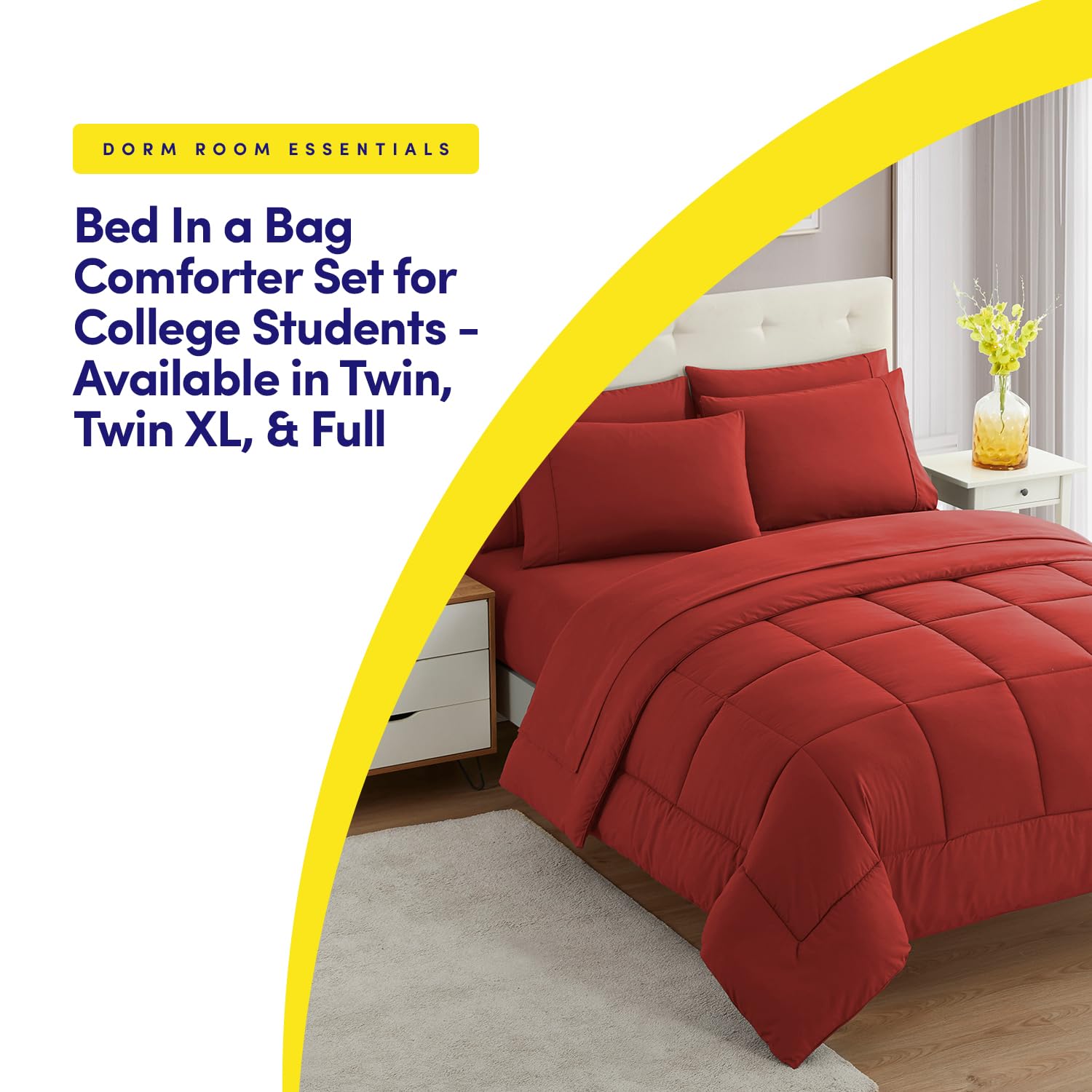 Foto 5 | Juego De Ropa De Cama Sweet Home Collection, Tamaño Completo, 7 Piezas, Rojo - Venta Internacional.