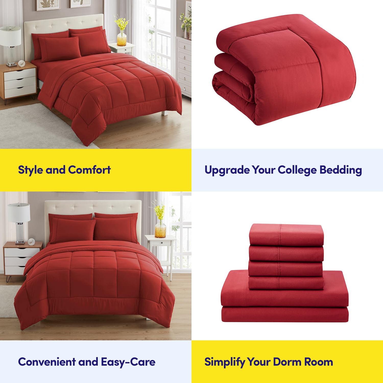 Foto 6 | Juego De Ropa De Cama Sweet Home Collection, Tamaño Completo, 7 Piezas, Rojo - Venta Internacional.