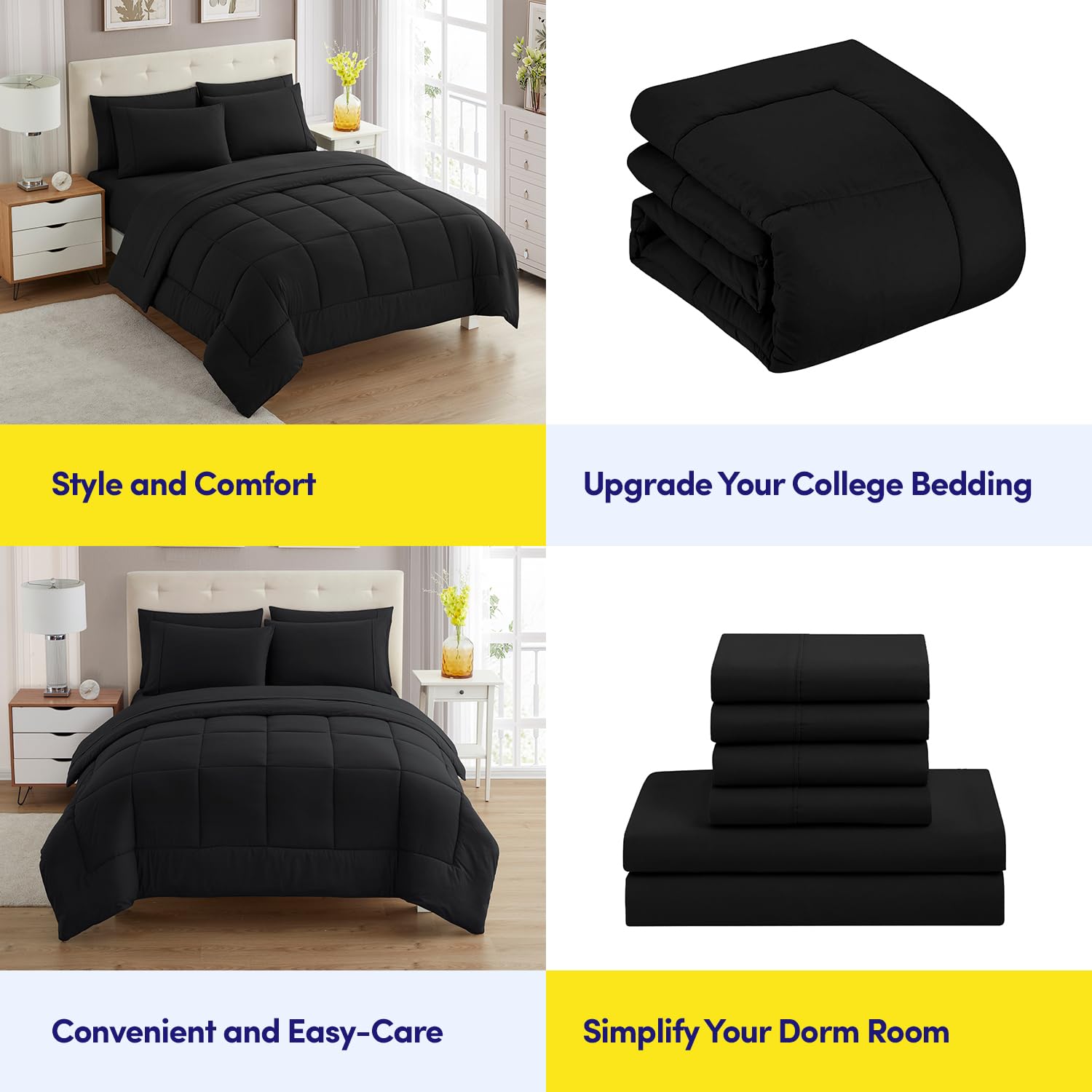 Foto 6 | Juego De Ropa De Cama Sweet Home Collection Dorm Room Twin Xl Negro - Venta Internacional.
