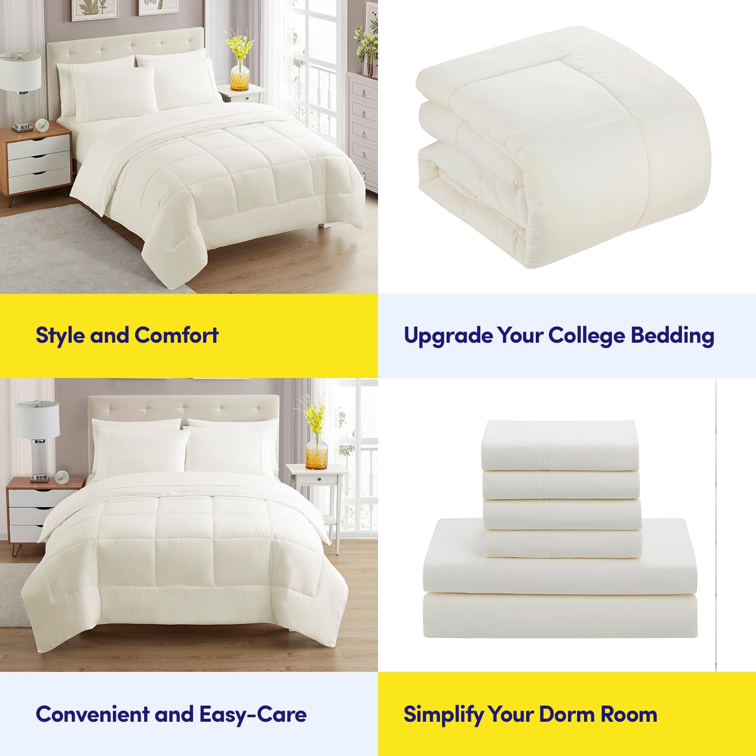 Foto 7 pulgar | Juego De Ropa De Cama Sweet Home Collection Dorm Room Twin Xl Ivory - Venta Internacional.