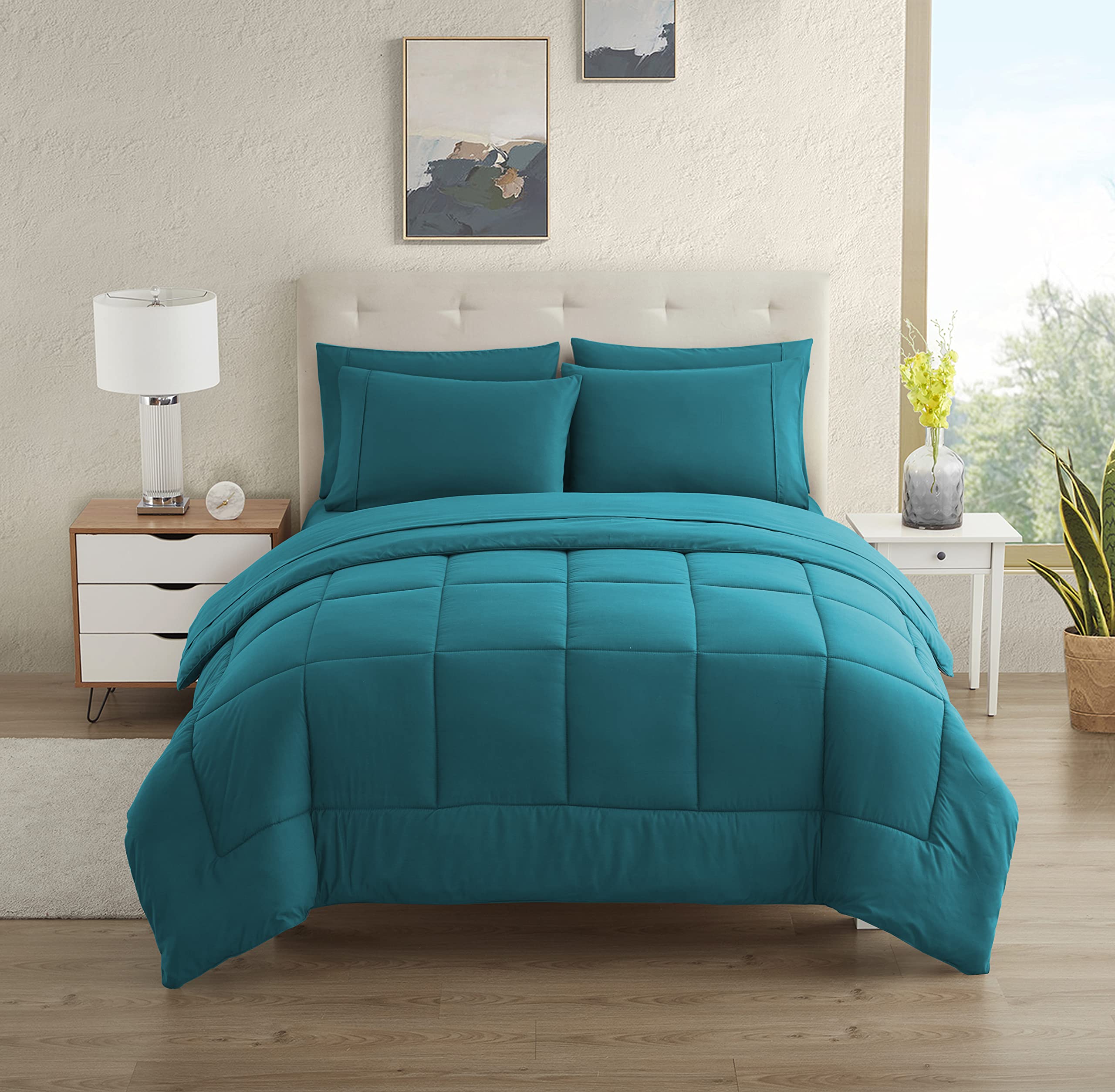 Foto 2 pulgar | Juego De Ropa De Cama Sweet Home Collection, Tamaño Completo, Color Verde Azulado, 7 Piezas - Venta Internacional.