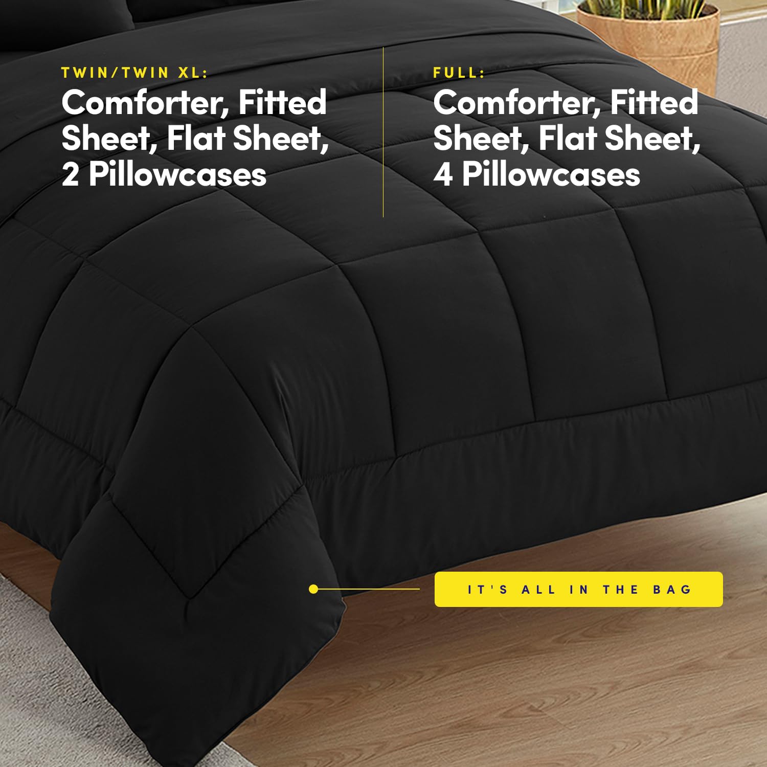 Foto 4 pulgar | Juego De Ropa De Cama Sweet Home Collection, Tamaño Doble, 5 Piezas, Negro - Venta Internacional.