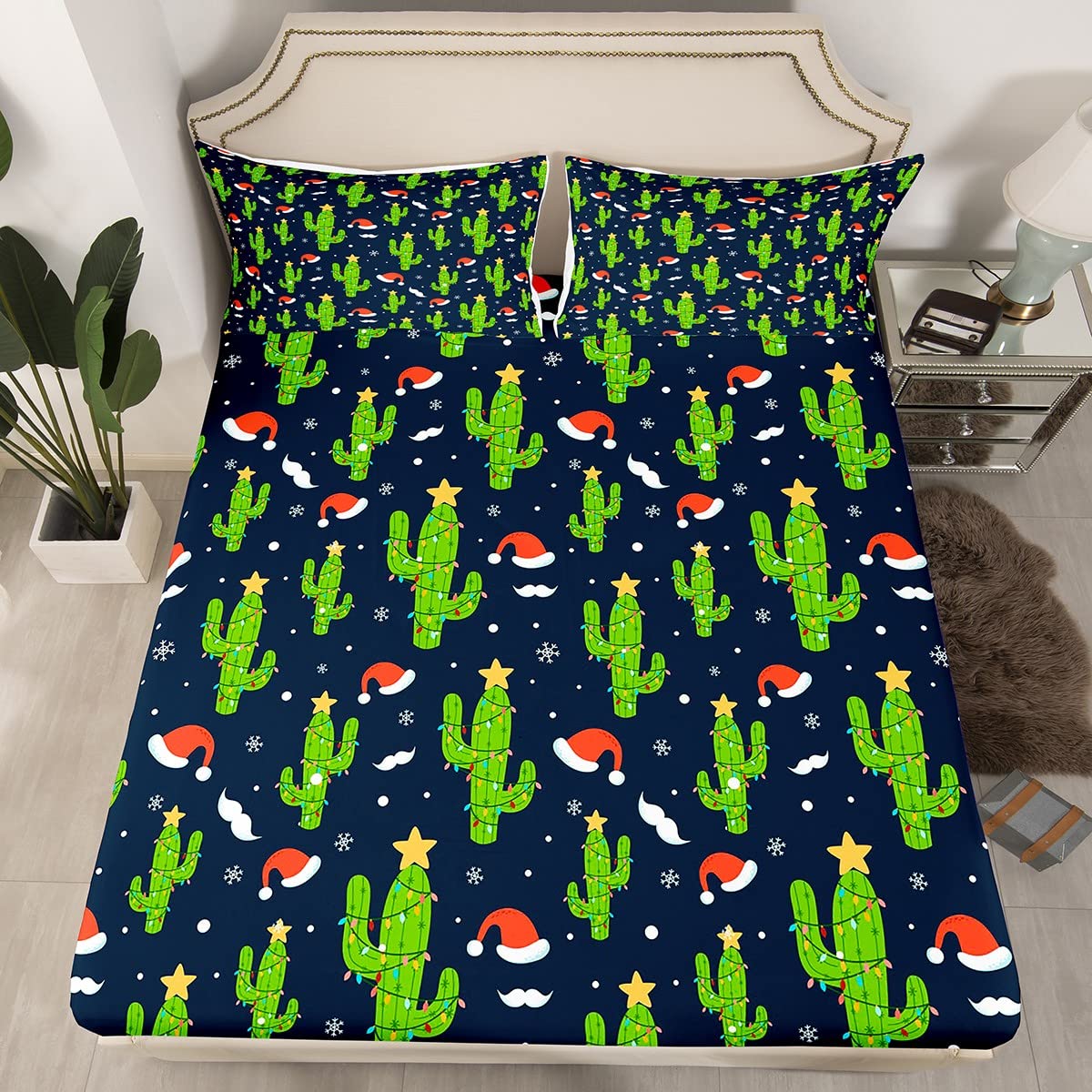 Foto 4 pulgar | Juego De Sábanas Feelyou Christmas Cactus Con Tema Completo - Venta Internacional.