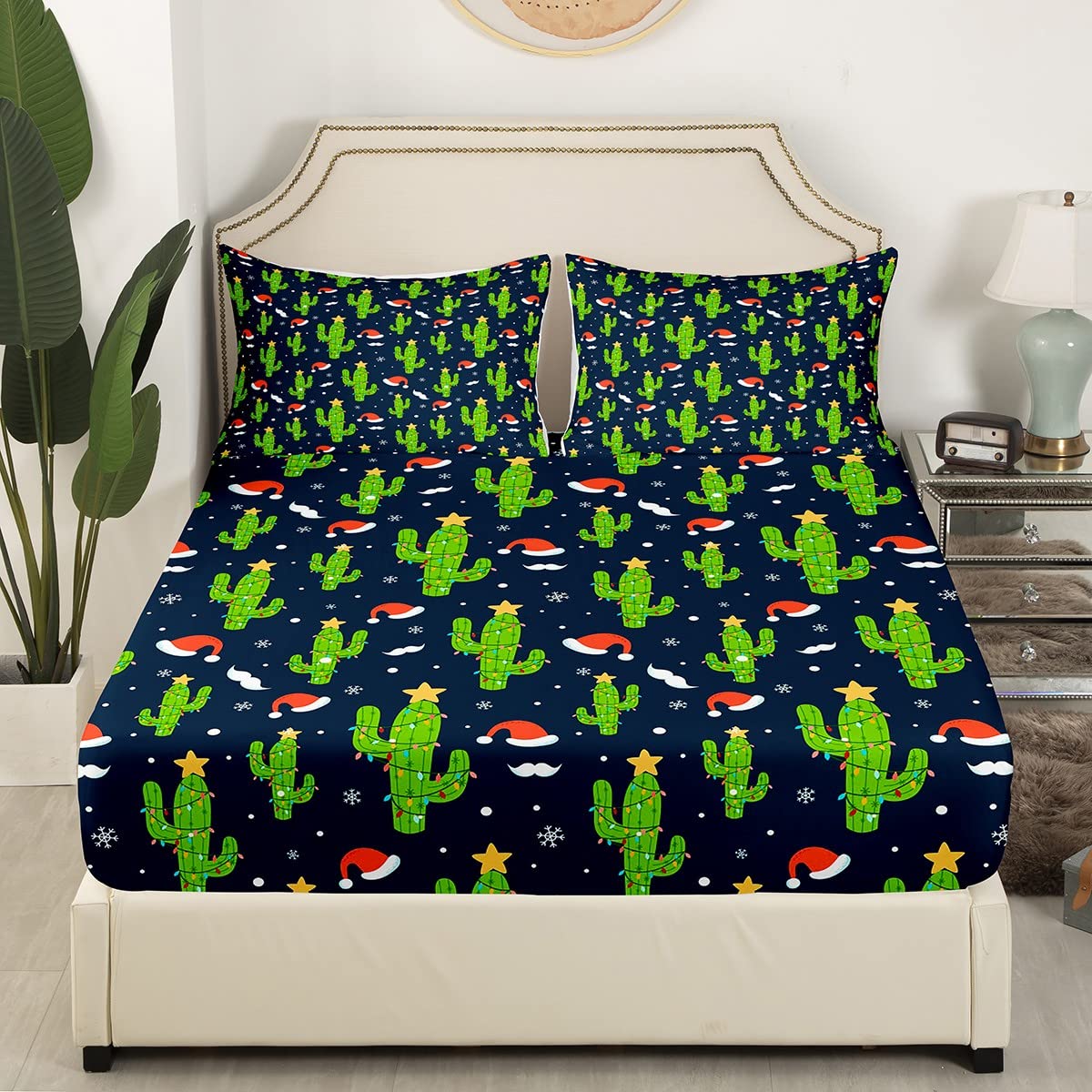 Foto 5 pulgar | Juego De Sábanas Feelyou Christmas Cactus Con Tema Completo - Venta Internacional.