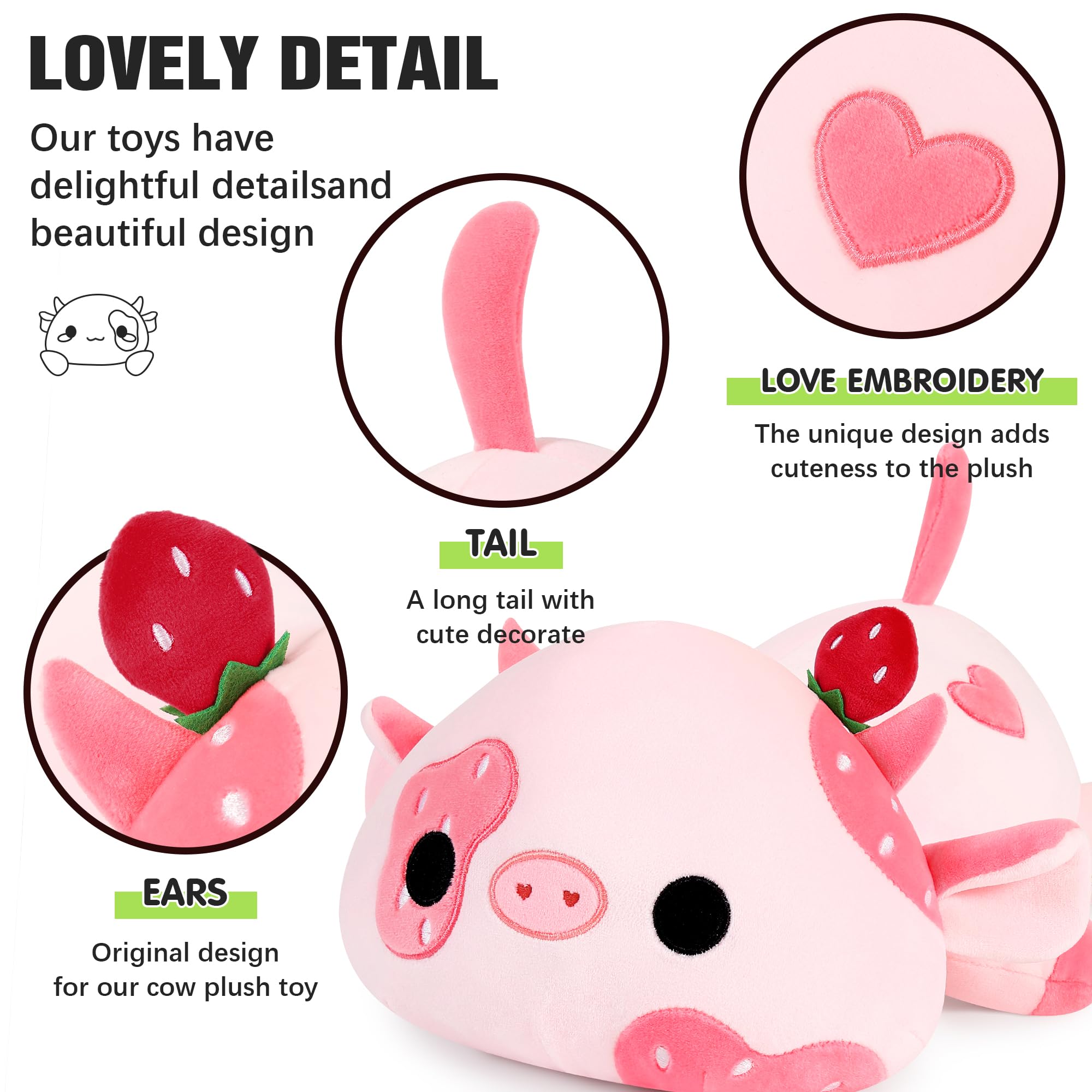Foto 4 pulgar | Almohada De Peluche Onsoyours Cute Cow Strawberry Love, 30 Cm - Venta Internacional.