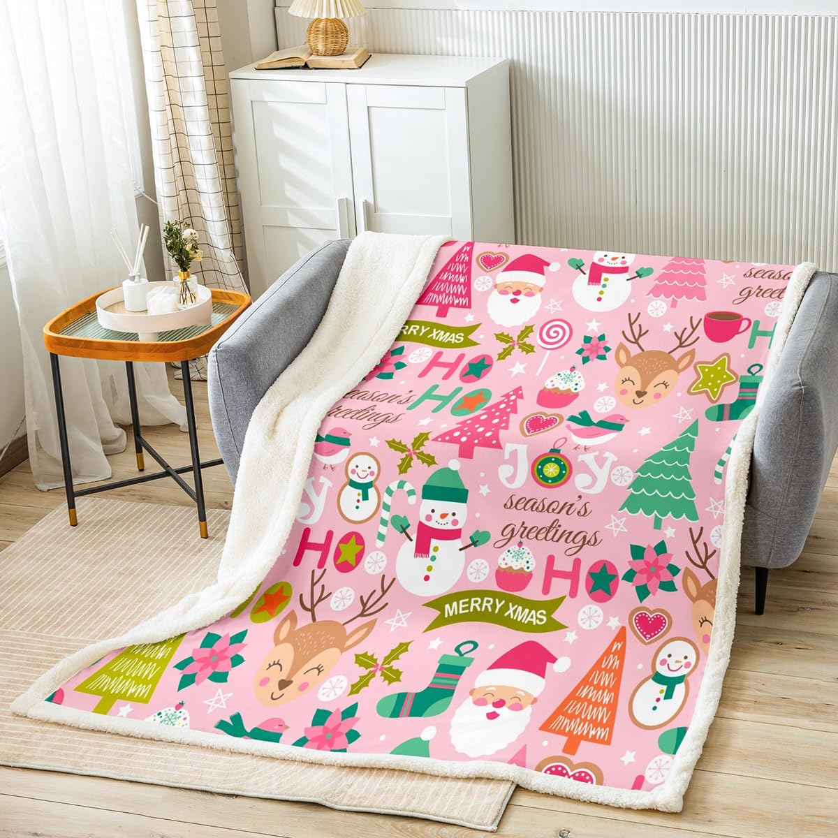 Manta Polar Feelyou Kids Rosa Con Diseño De Feliz Navidad - Venta Internacional.