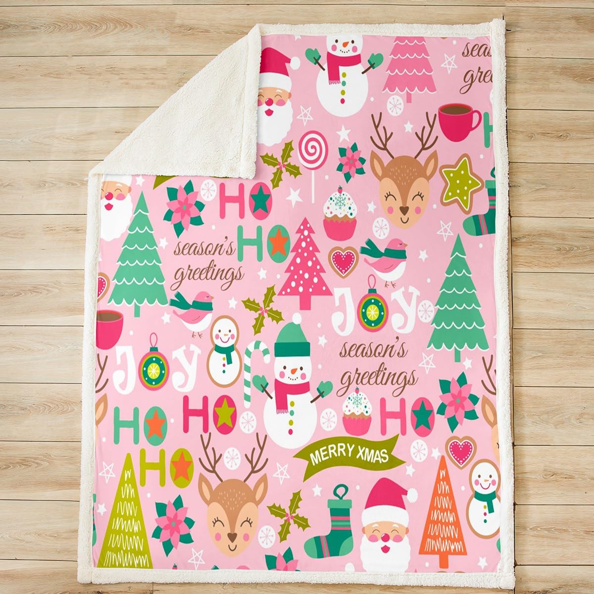 Foto 3 pulgar | Manta Polar Feelyou Kids Rosa Con Diseño De Feliz Navidad - Venta Internacional.