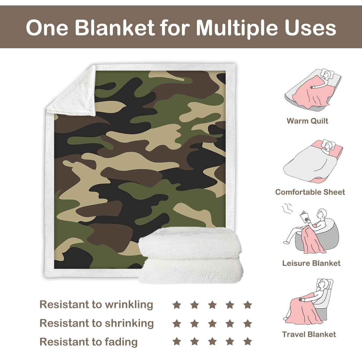 Foto 6 pulgar | Throw Blanket Sleepwish Green, Forro Polar De Camuflaje Para Niños - Venta Internacional.