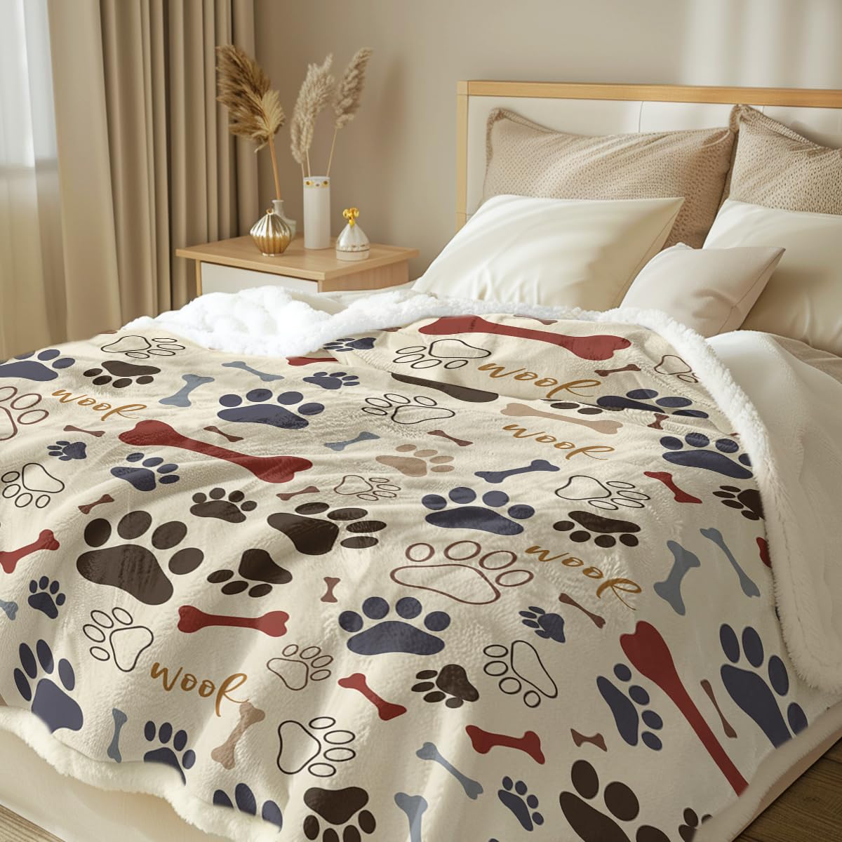 Foto 2 | Manta Polar Con Estampado De Patas Y Huesos De Perro Sleepwish - Venta Internacional.