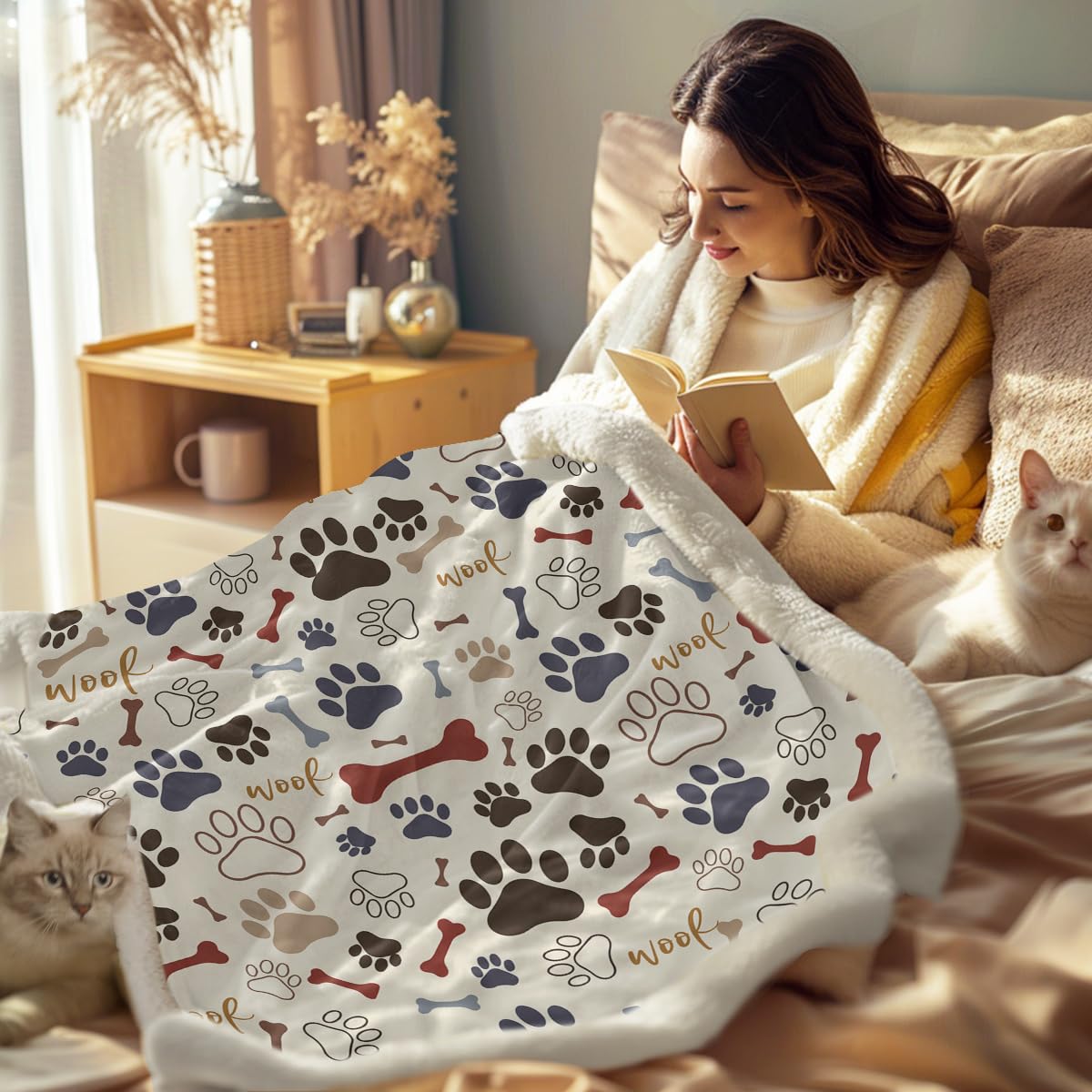 Foto 3 | Manta Polar Con Estampado De Patas Y Huesos De Perro Sleepwish - Venta Internacional.