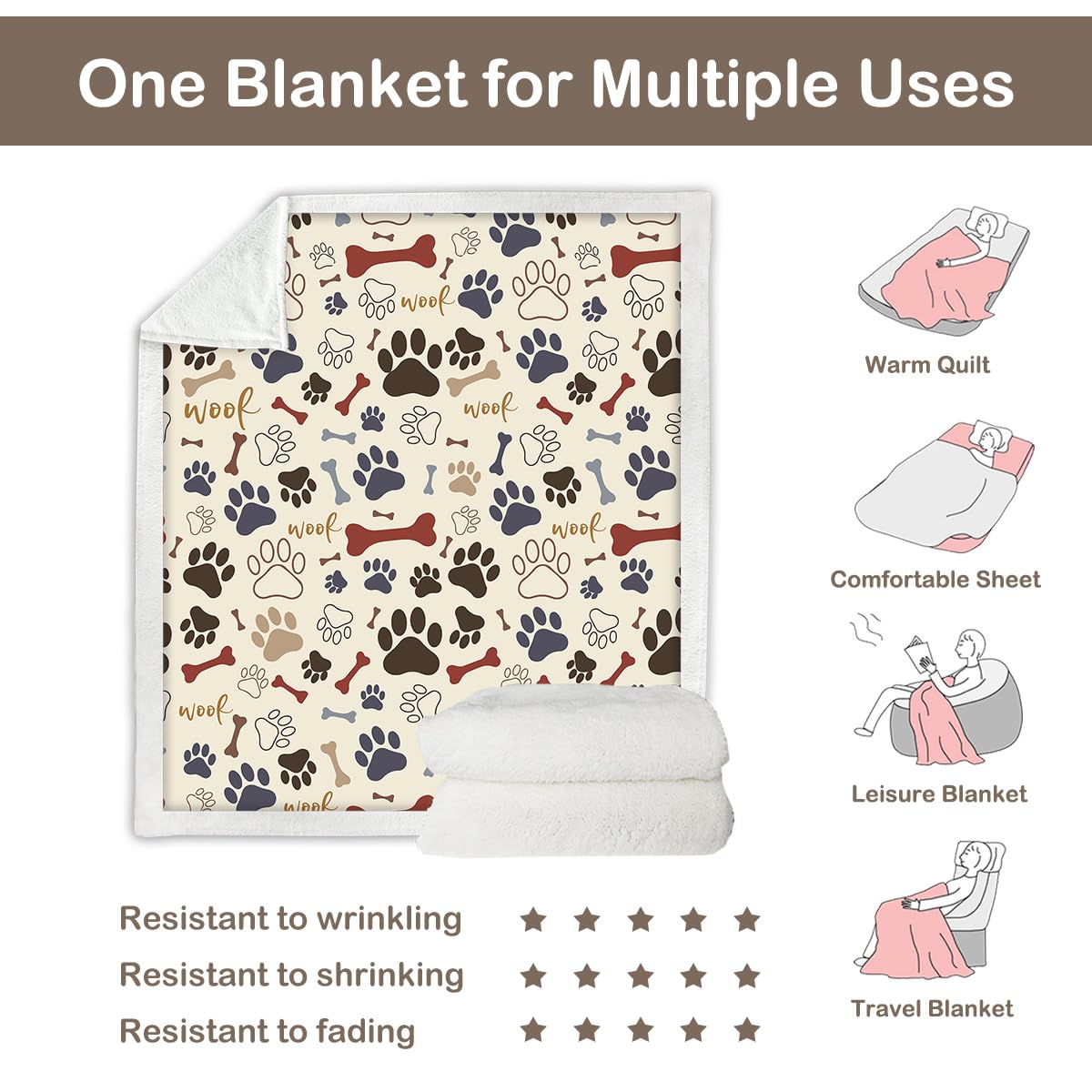 Foto 5 | Manta Polar Con Estampado De Patas Y Huesos De Perro Sleepwish - Venta Internacional.