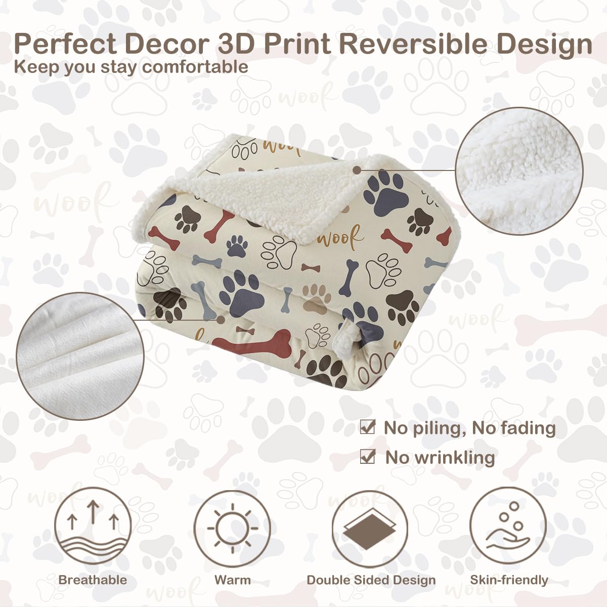 Foto 7 | Manta Polar Con Estampado De Patas Y Huesos De Perro Sleepwish - Venta Internacional.
