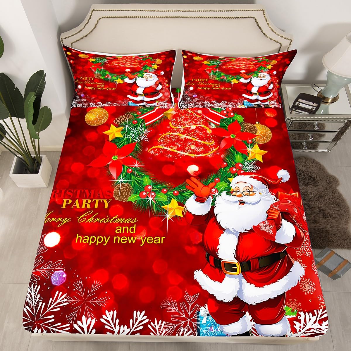 Foto 3 pulgar | Sábanas Erosebridal Papá Noel De Tamaño Completo Para Niños, Color Rojo - Venta Internacional.