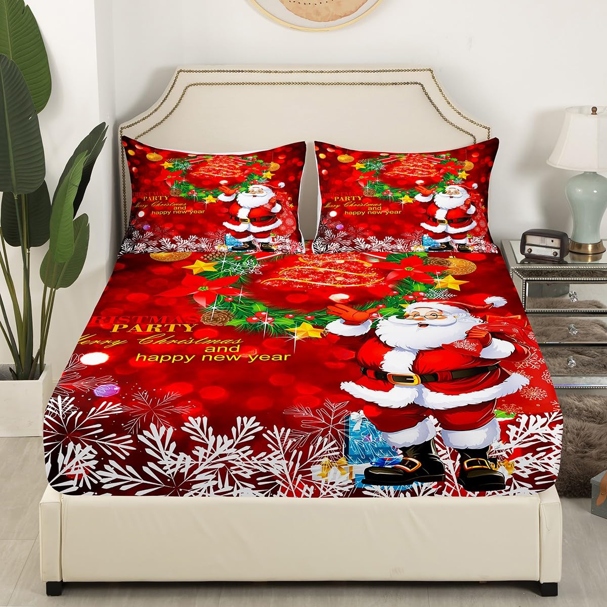 Foto 5 pulgar | Sábanas Erosebridal Papá Noel De Tamaño Completo Para Niños, Color Rojo - Venta Internacional.