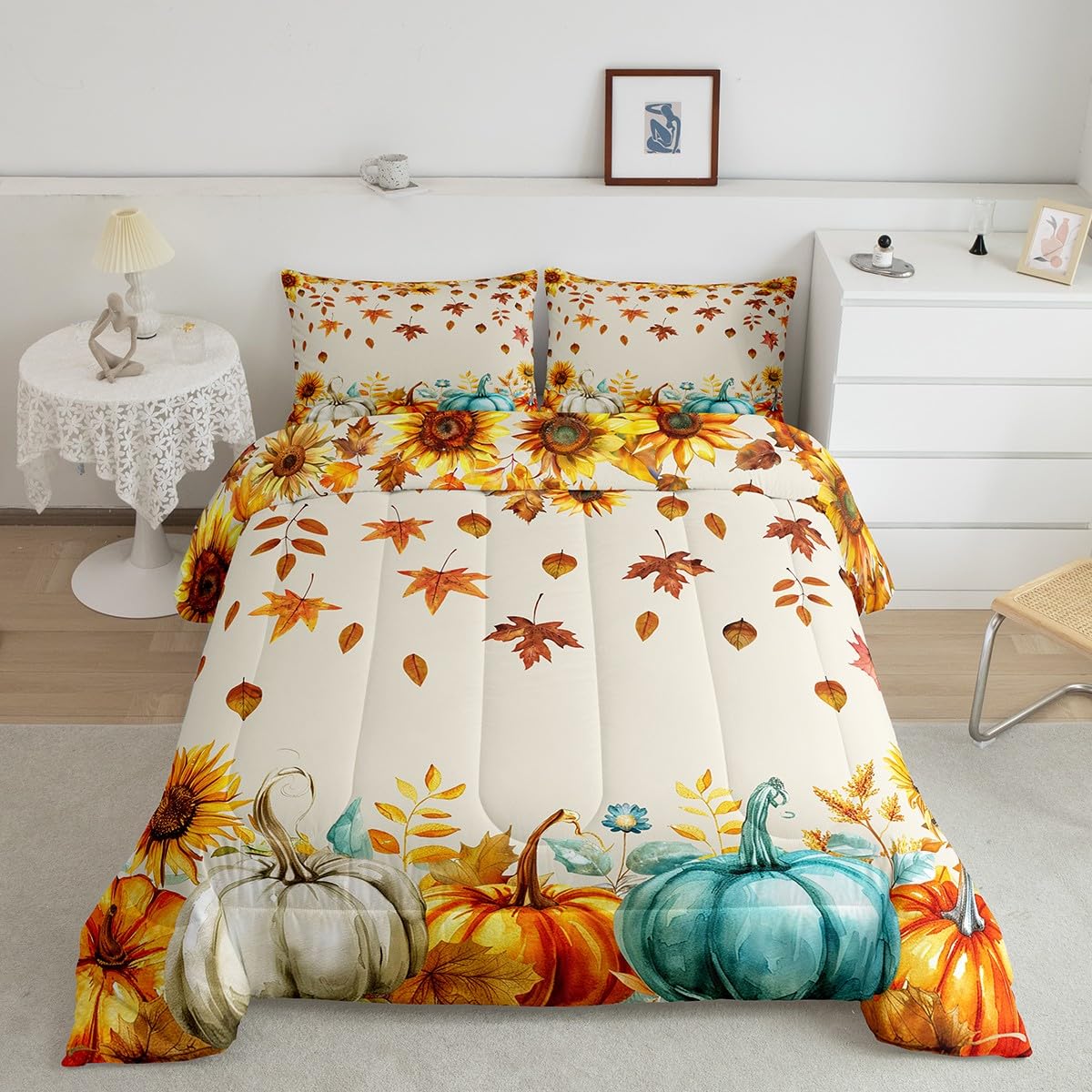 Juego De Ropa De Cama Erosebridal Fall Pumpkin Twin Con Edredón Y Funda De Almohada - Venta Internacional. $970