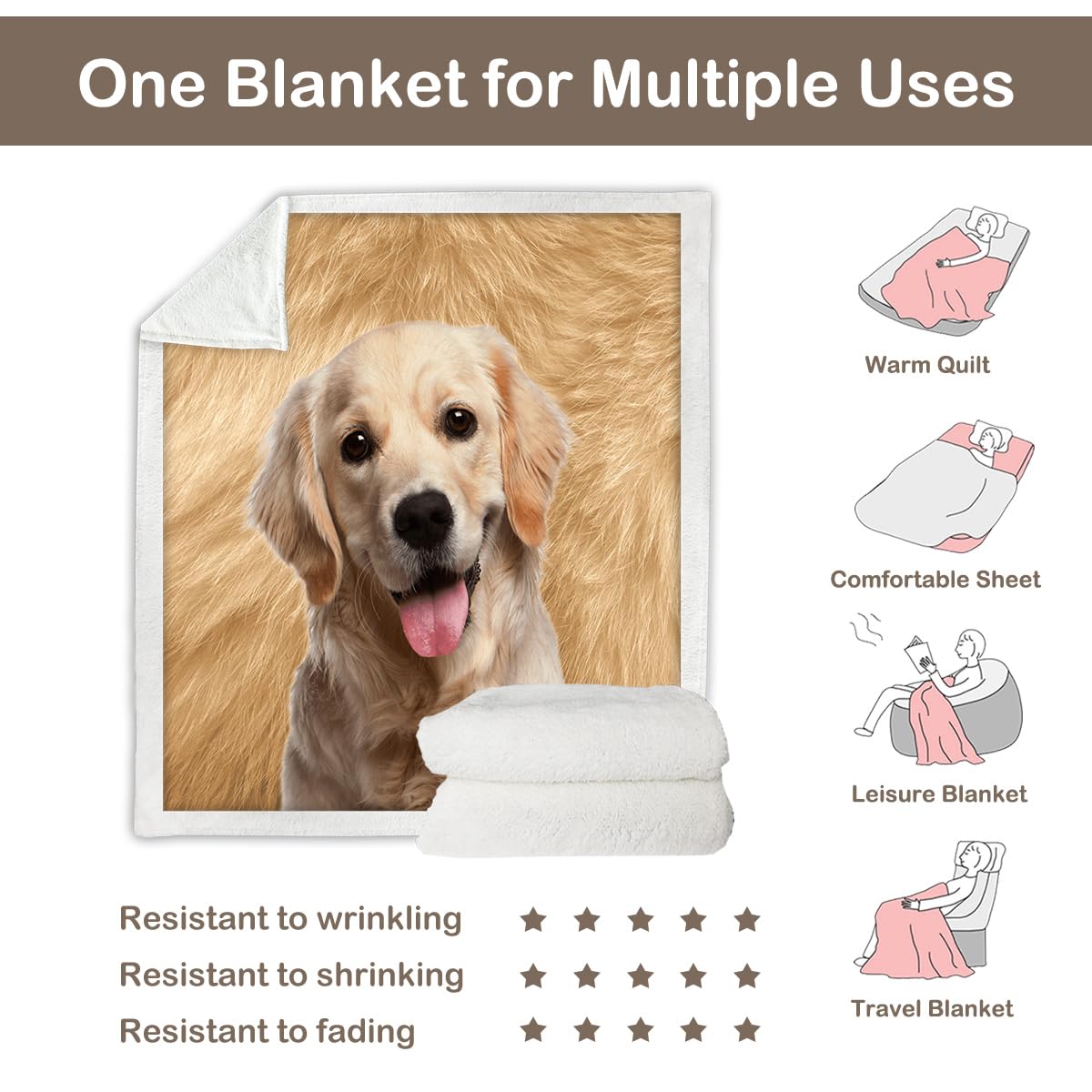 Foto 6 pulgar | Manta Polar Sleepwish Sherpa Golden Retriever 130 X 150 Cm - Venta Internacional.
