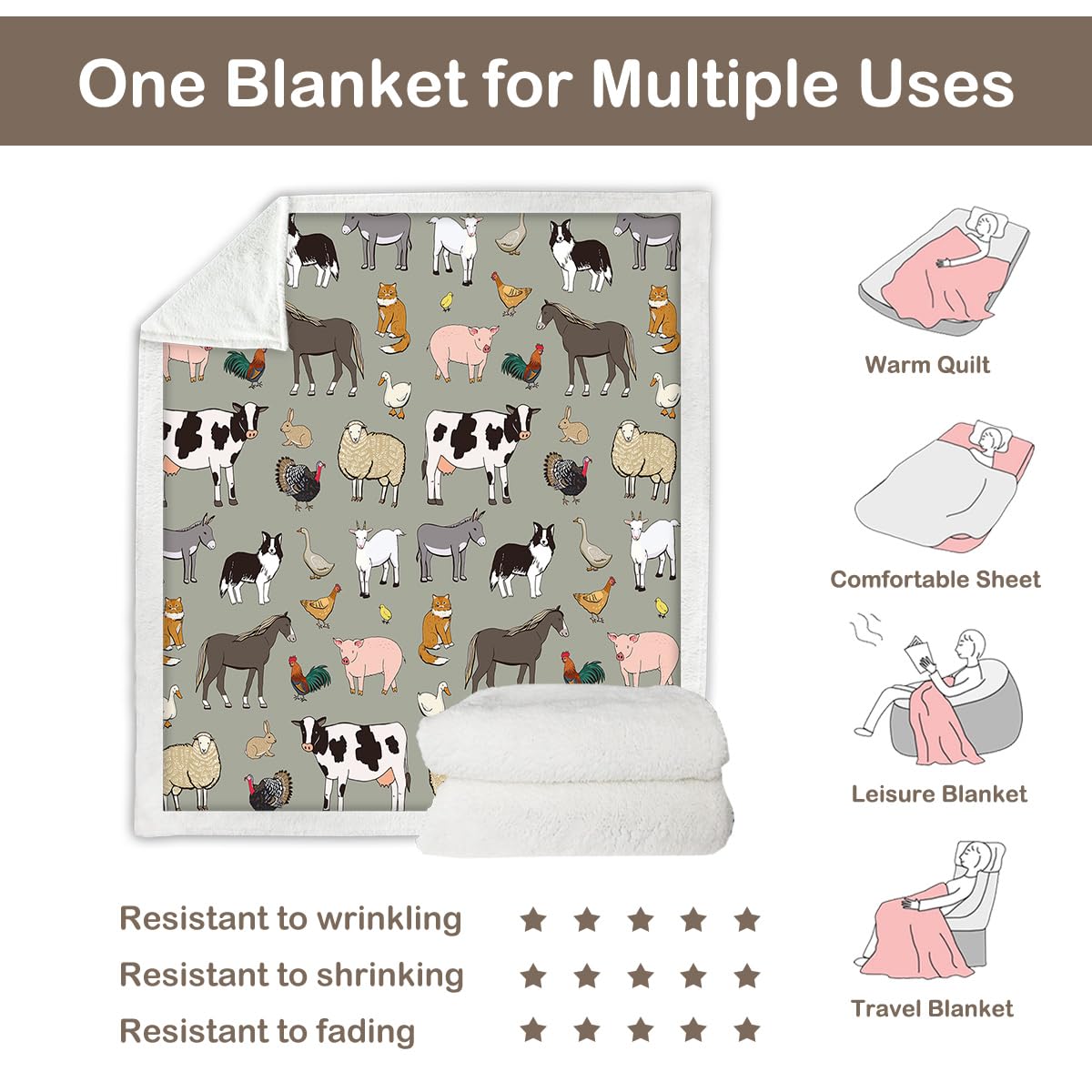 Foto 6 pulgar | Manta Polar Sleepwish Farm Animals Con Estampado De Vacas, 130 X 150 Cm - Venta Internacional.
