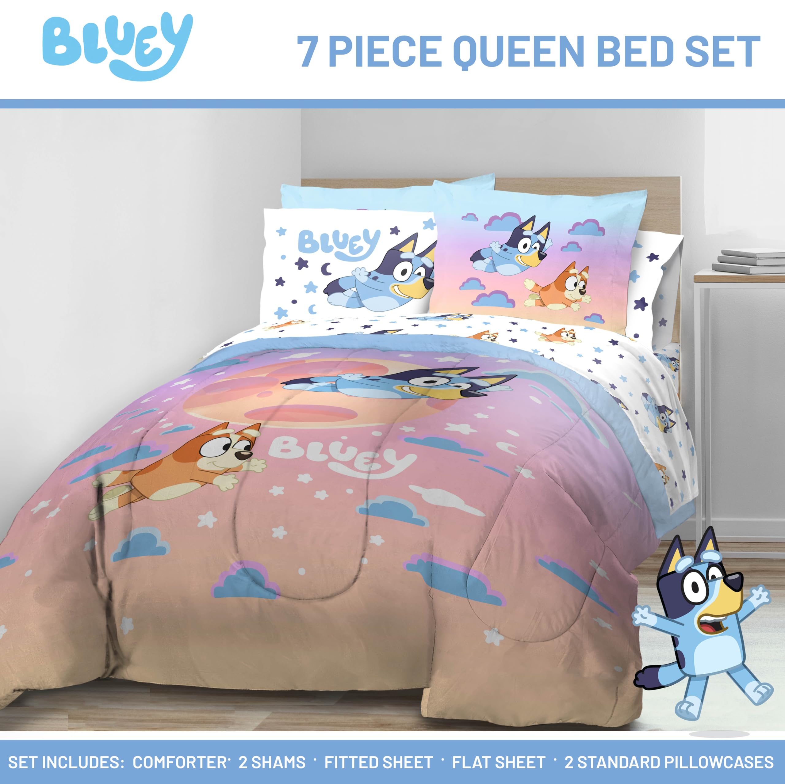 Foto 3 pulgar | Juego De Ropa De Cama Jay Franco Bluey & Bingo Queen De 7 Piezas Con Sábana - Venta Internacional.