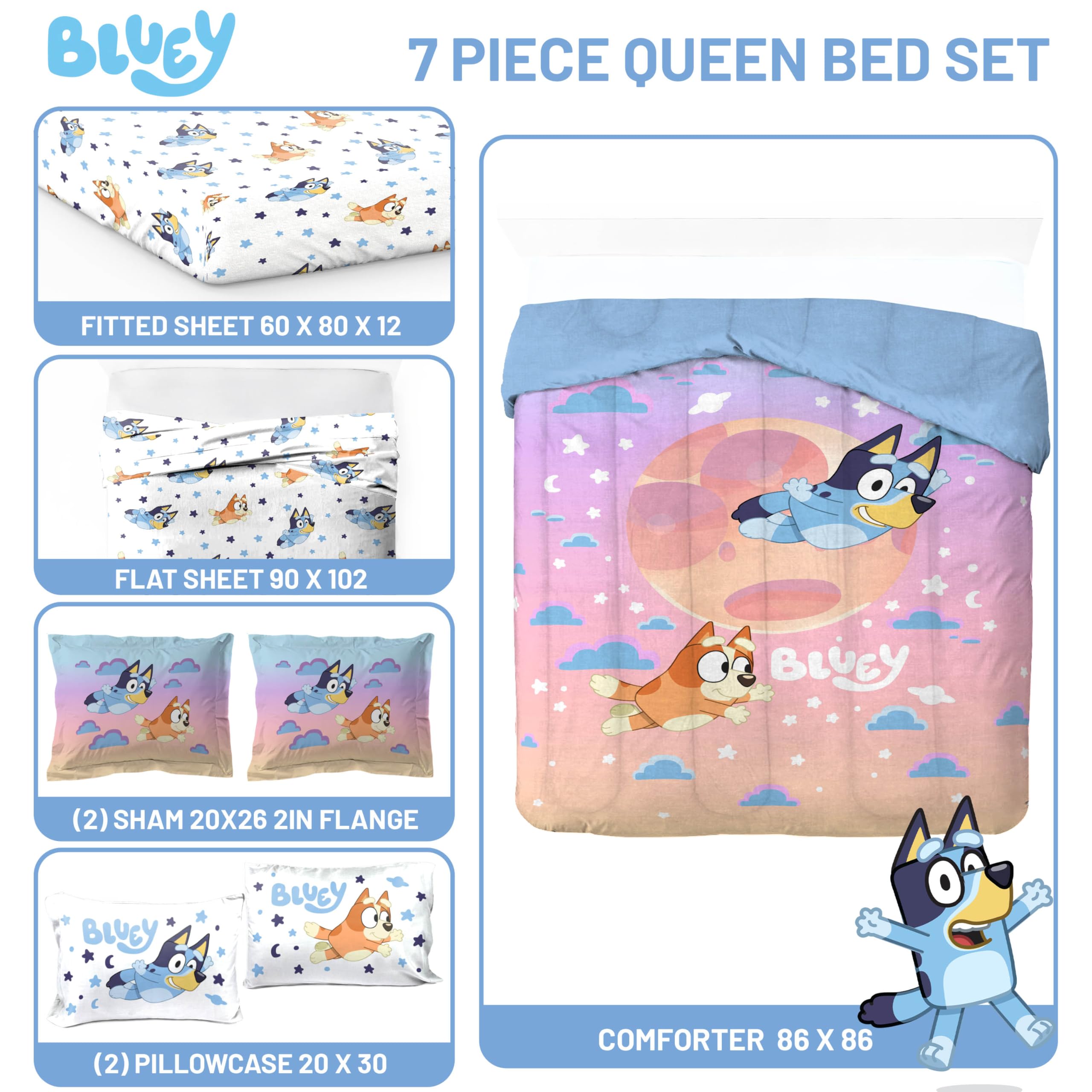 Foto 4 pulgar | Juego De Ropa De Cama Jay Franco Bluey & Bingo Queen De 7 Piezas Con Sábana - Venta Internacional.