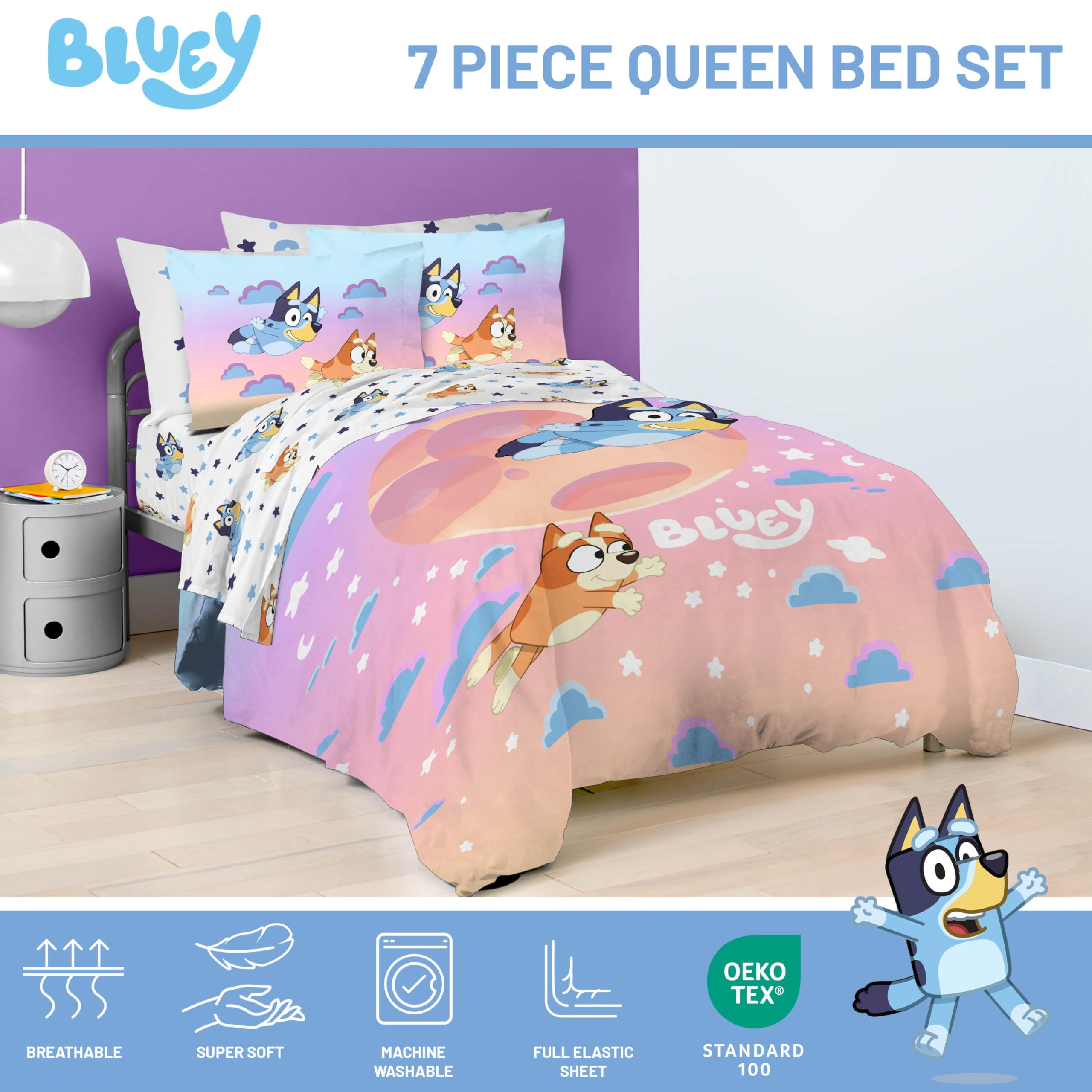 Foto 4 | Juego De Ropa De Cama Jay Franco Bluey & Bingo Queen De 7 Piezas Con Sábana - Venta Internacional.
