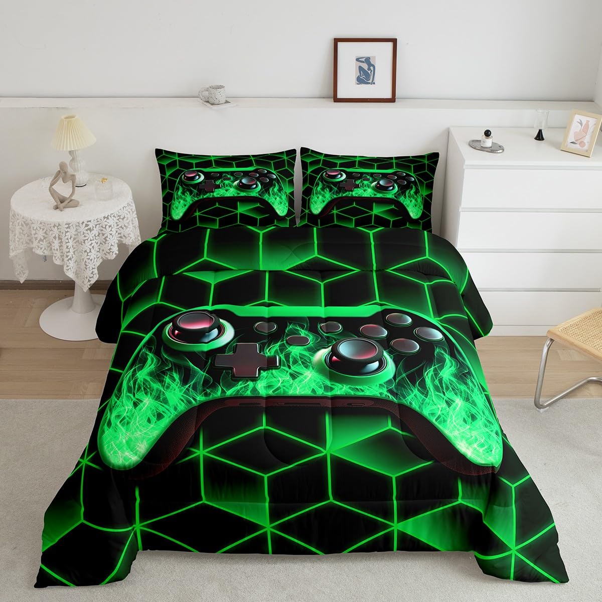 Foto 4 pulgar | Juego de Ropa de Cama Erosebridal Green Individual y Edredón - Venta Internacional