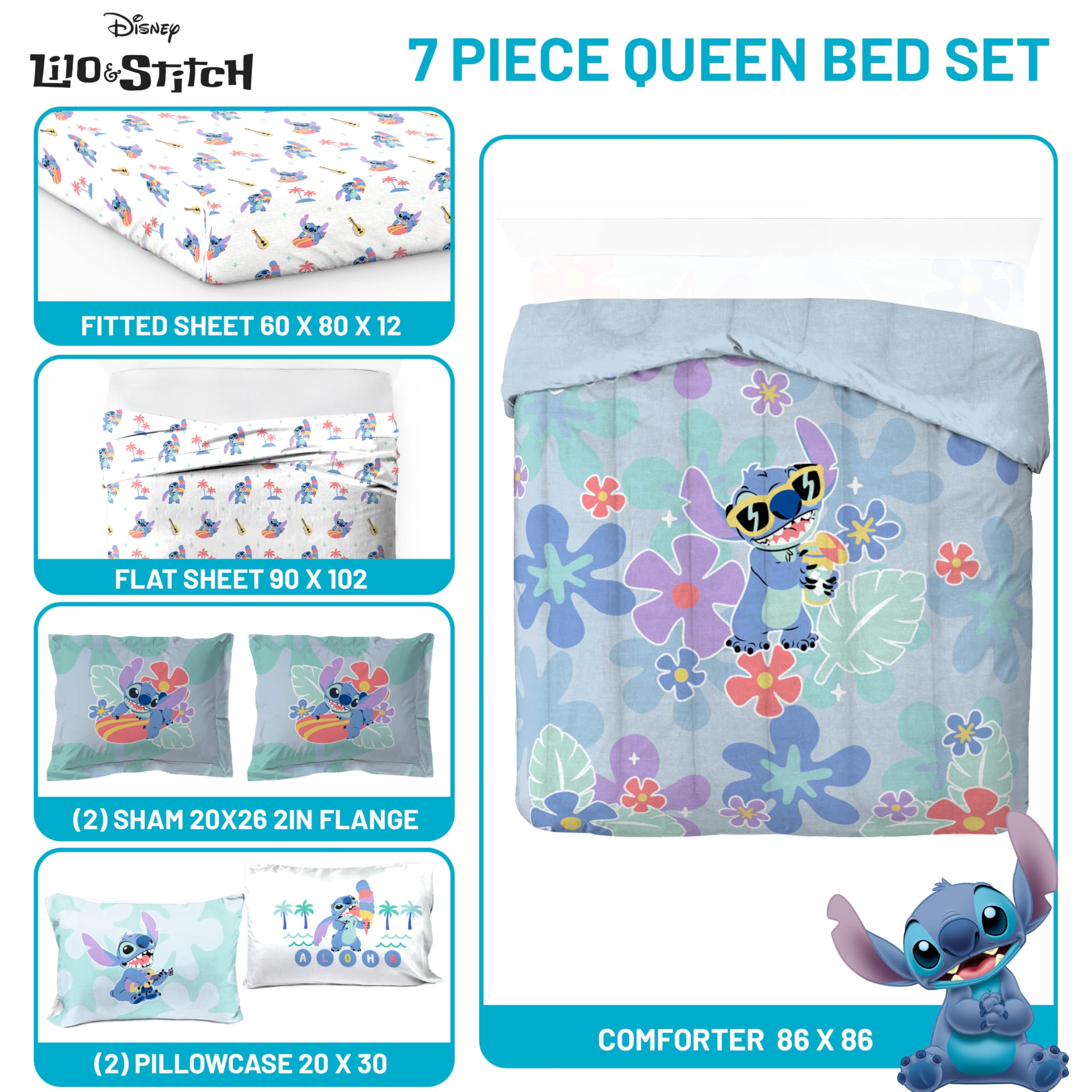 Foto 4 pulgar | Juego De Ropa De Cama Jay Franco Disney Lilo And Stitch Tamaño Queen - Venta Internacional.