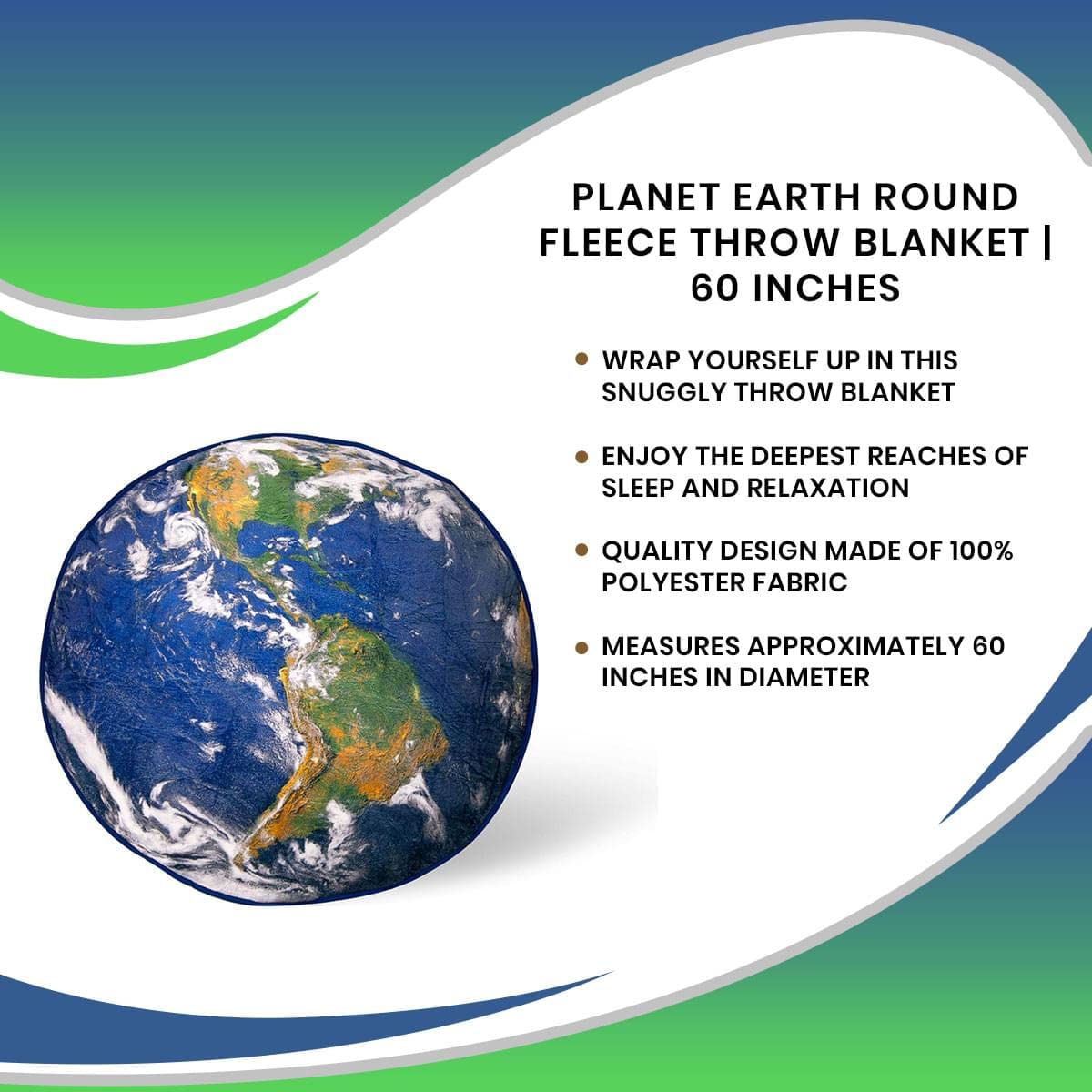 Foto 8 pulgar | Manta Redonda Toynk Planet Earth De Forro Polar, 150 Cm - Venta Internacional.