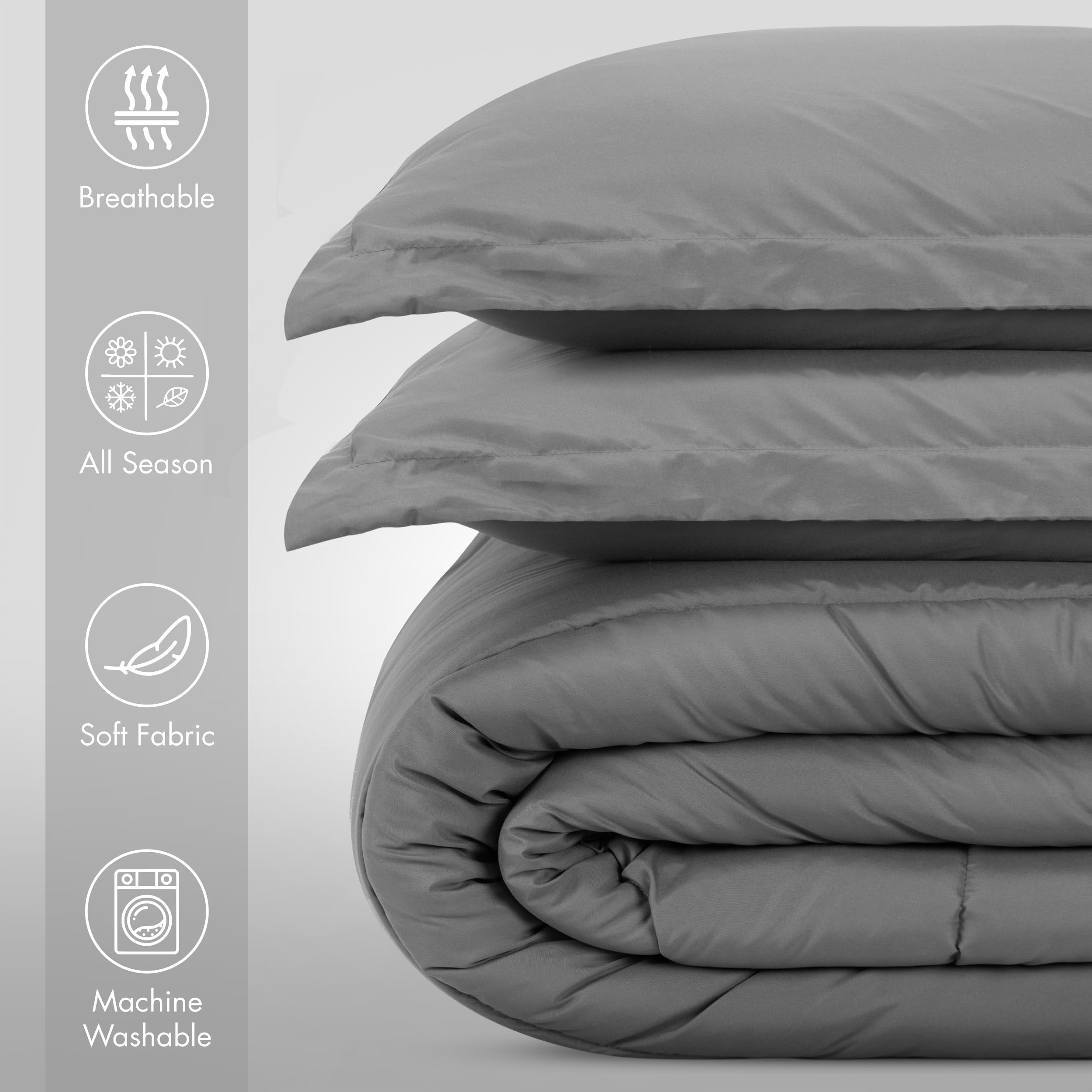 Foto 3 pulgar | Juego De Edredón Utopia Bedding Para Todas Las Estaciones, Gris, Doble Con 2 Fundas - Venta Internacional.