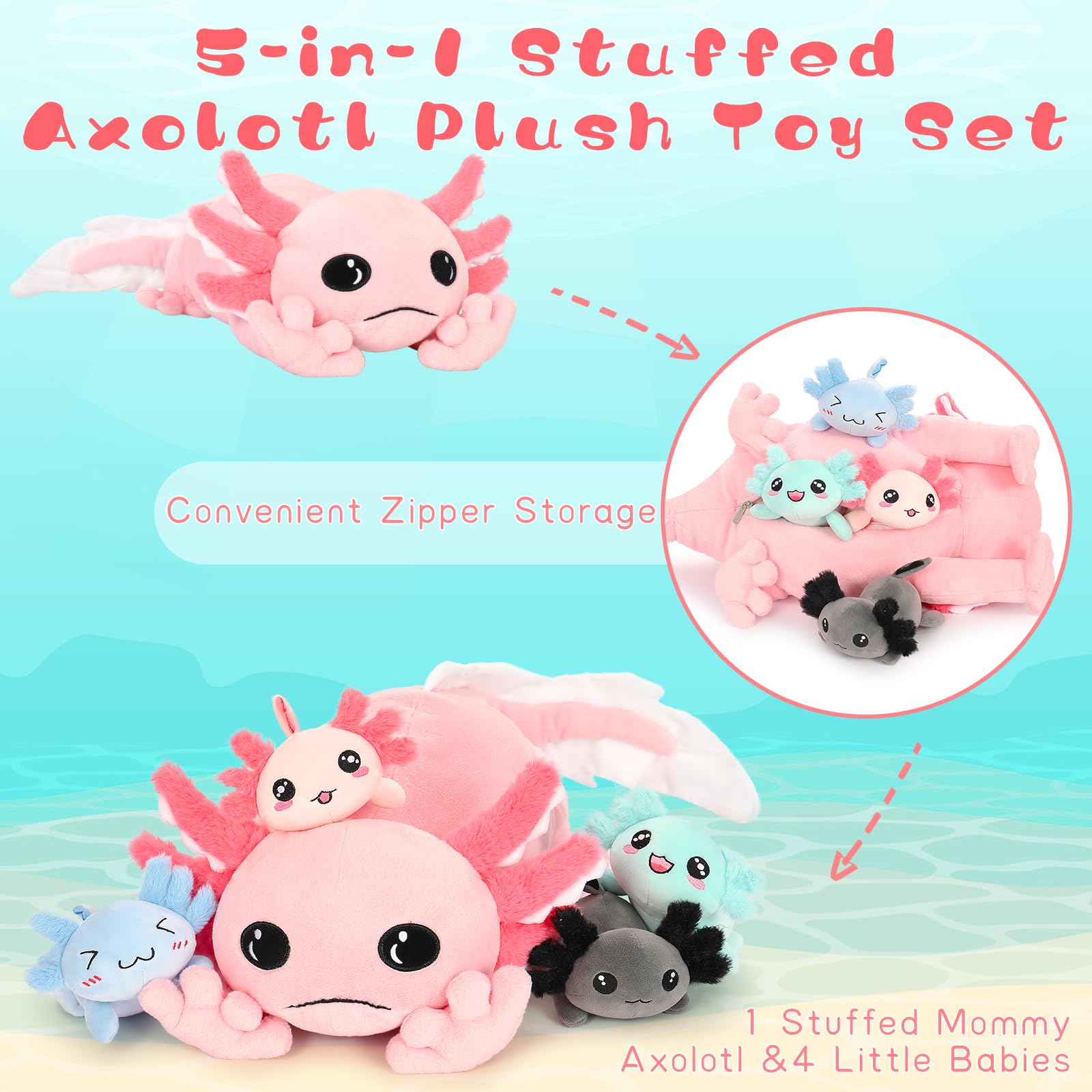 Foto 3 pulgar | Animal De Peluche Tezituor Giant Mommy Axolotl Con 4 Bebés De 80 Cm - Venta Internacional.