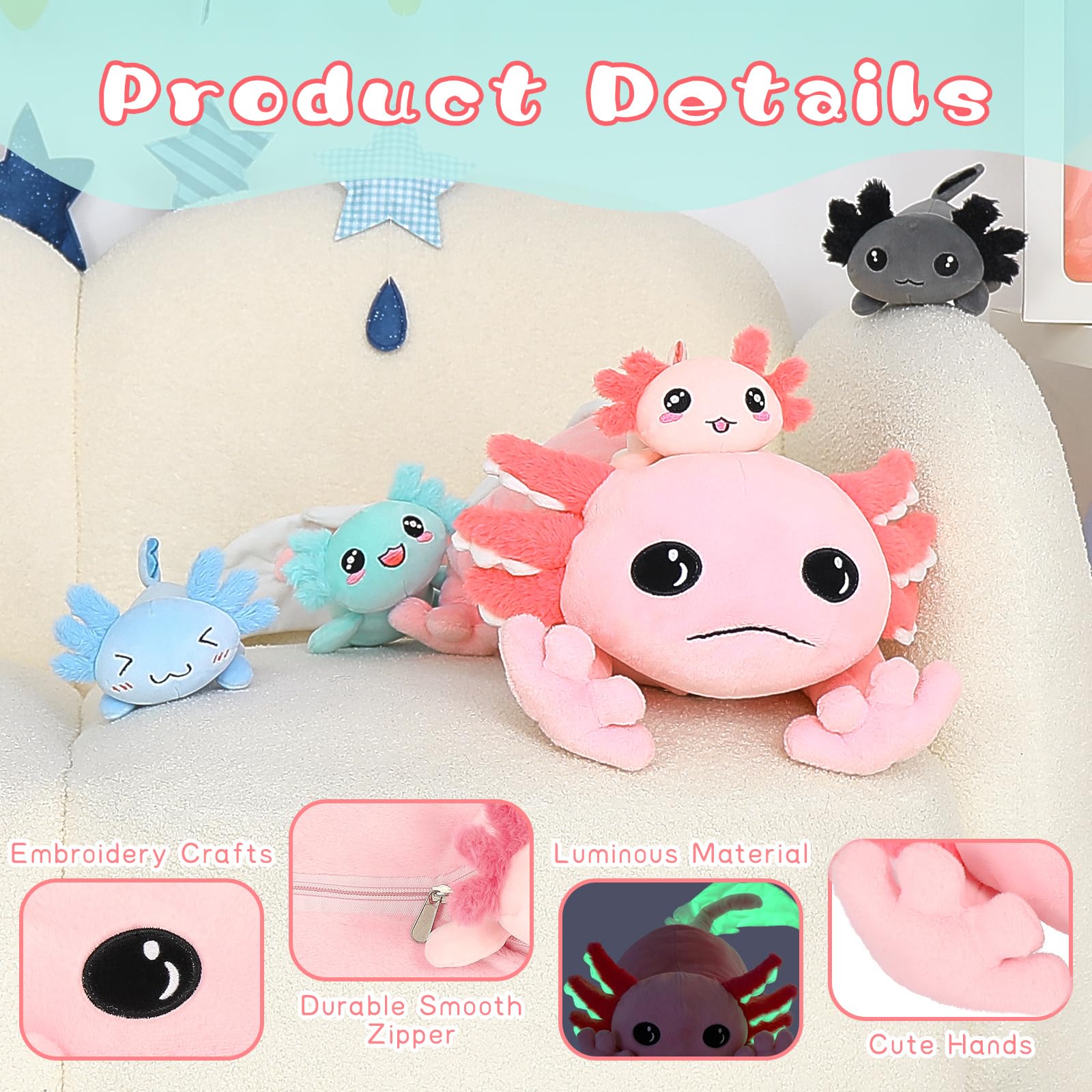Foto 4 pulgar | Animal De Peluche Tezituor Giant Mommy Axolotl Con 4 Bebés De 80 Cm - Venta Internacional.