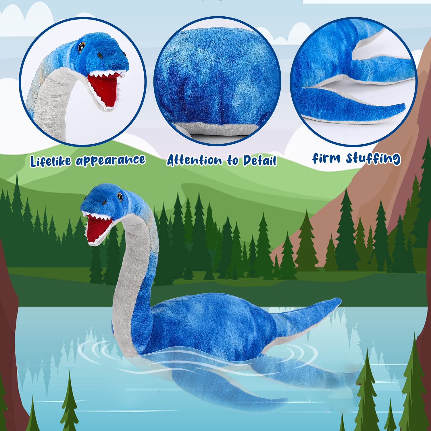Foto 3 pulgar | Almohada De Peluche Con Forma De Dinosaurio Plesiosaurus, 45 Cm - Venta Internacional.