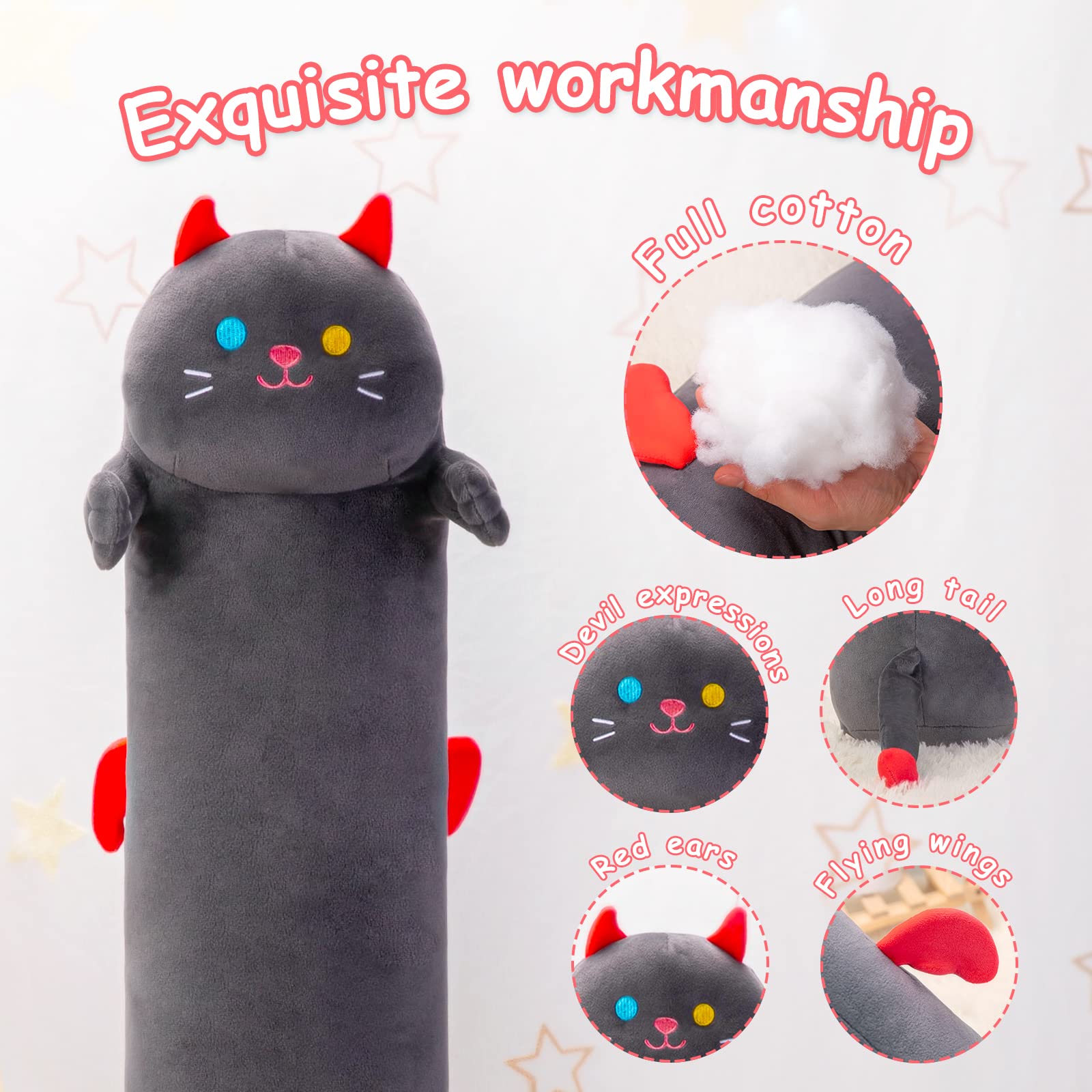 Foto 2 | Almohada Corporal De Felpa Mewaii Long Cat, 70 Cm, Diseño De Peluche Negro - Venta Internacional.