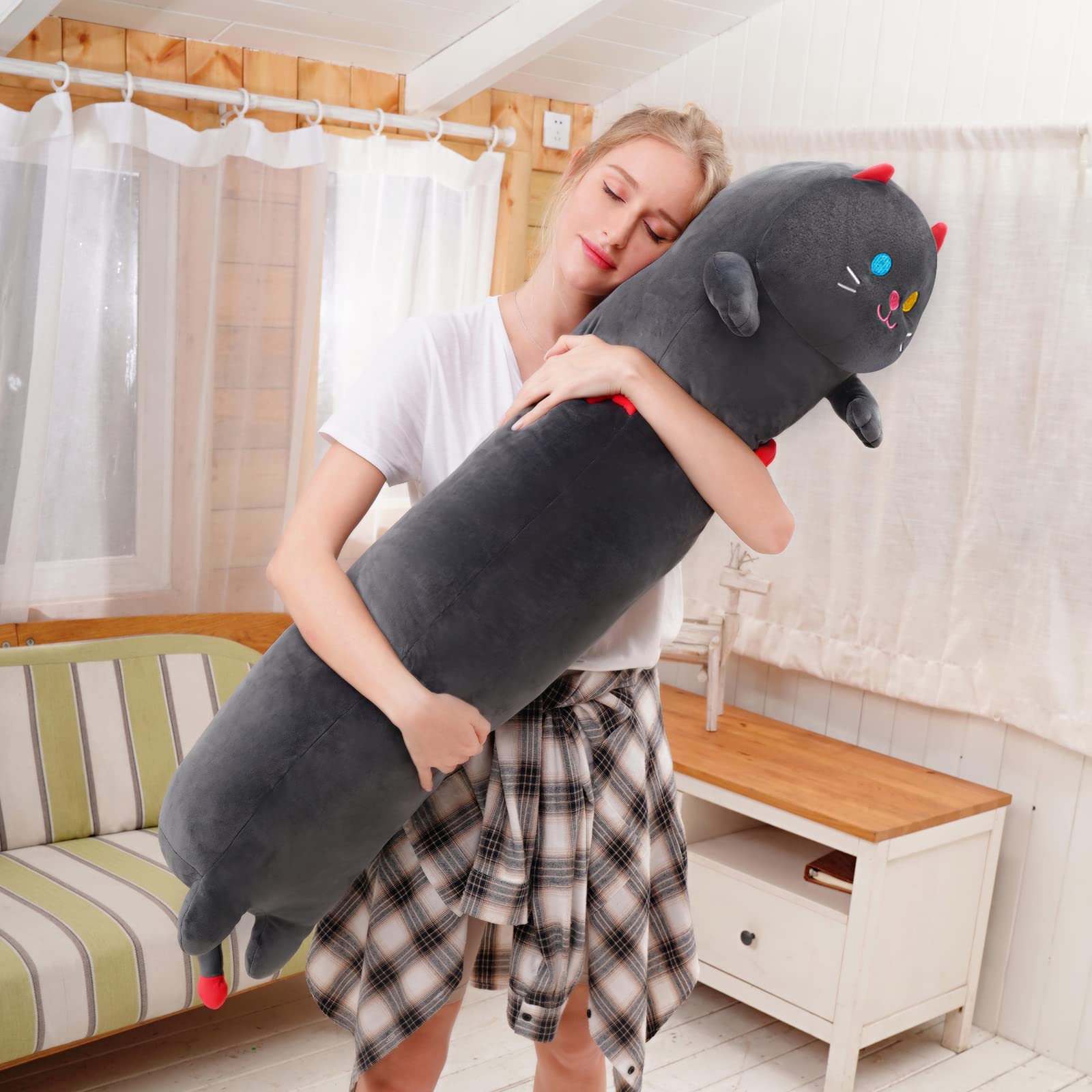 Foto 4 pulgar | Almohada Corporal De Felpa Mewaii Long Cat, 70 Cm, Diseño De Peluche Negro - Venta Internacional.