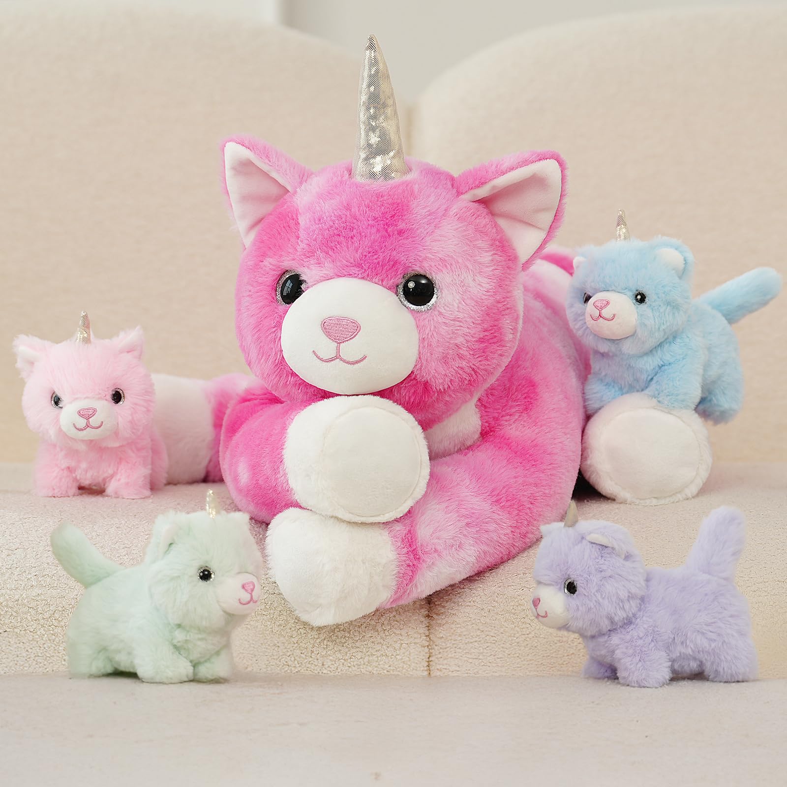 Foto 3 pulgar | Animal De Peluche Morismos, Gato Unicornio Con Gatitos, Bebés, 60 Cm - Venta Internacional.