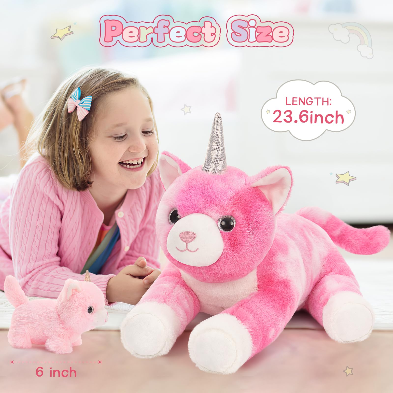 Foto 4 pulgar | Animal De Peluche Morismos, Gato Unicornio Con Gatitos, Bebés, 60 Cm - Venta Internacional.