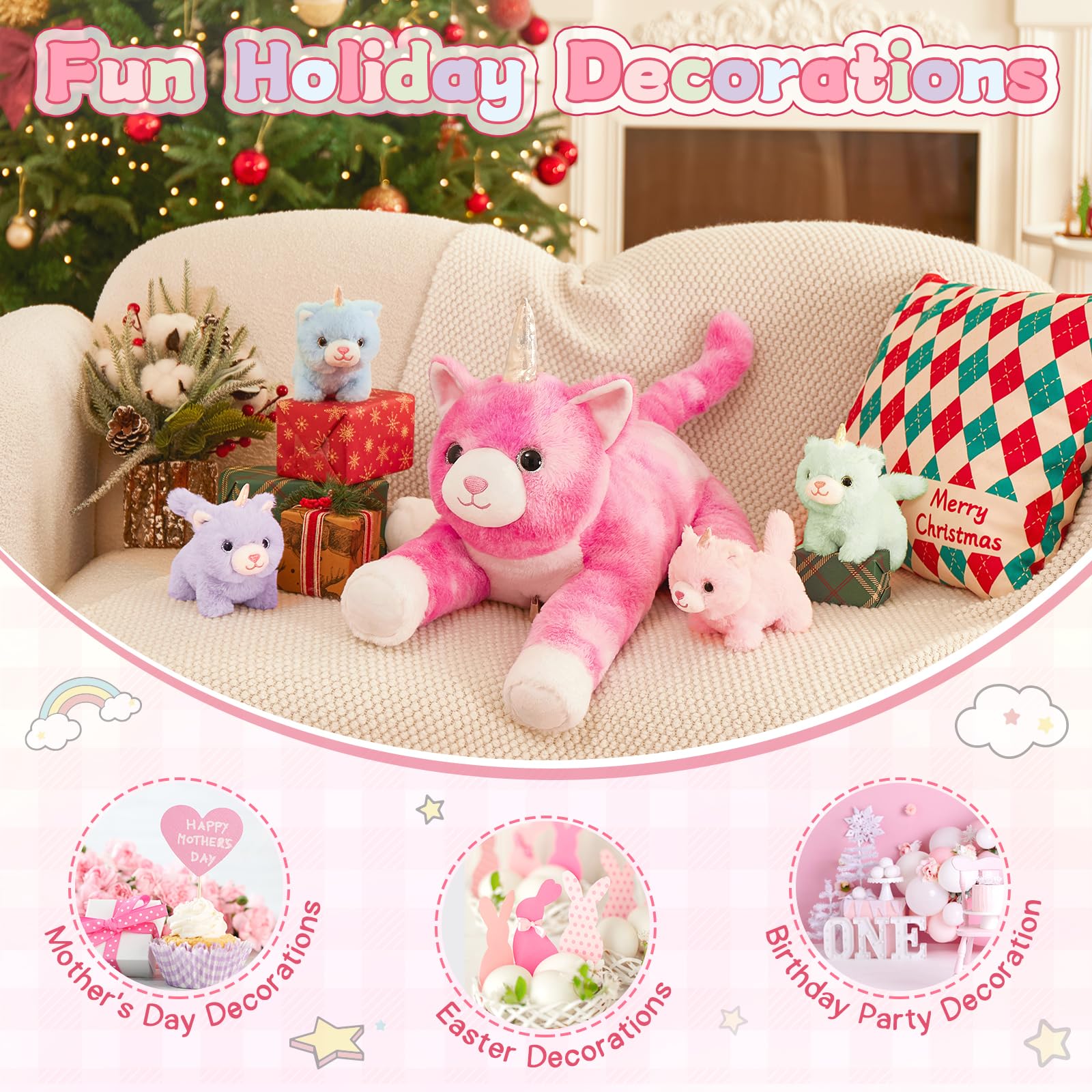 Foto 7 pulgar | Animal De Peluche Morismos, Gato Unicornio Con Gatitos, Bebés, 60 Cm - Venta Internacional.