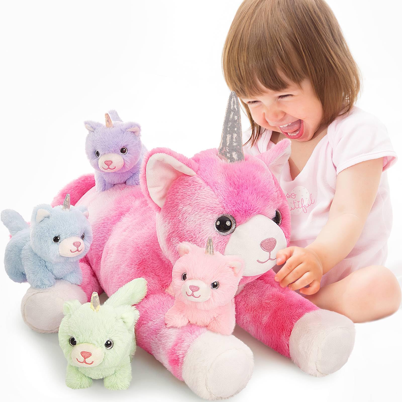 Foto 8 pulgar | Animal De Peluche Morismos, Gato Unicornio Con Gatitos, Bebés, 60 Cm - Venta Internacional.