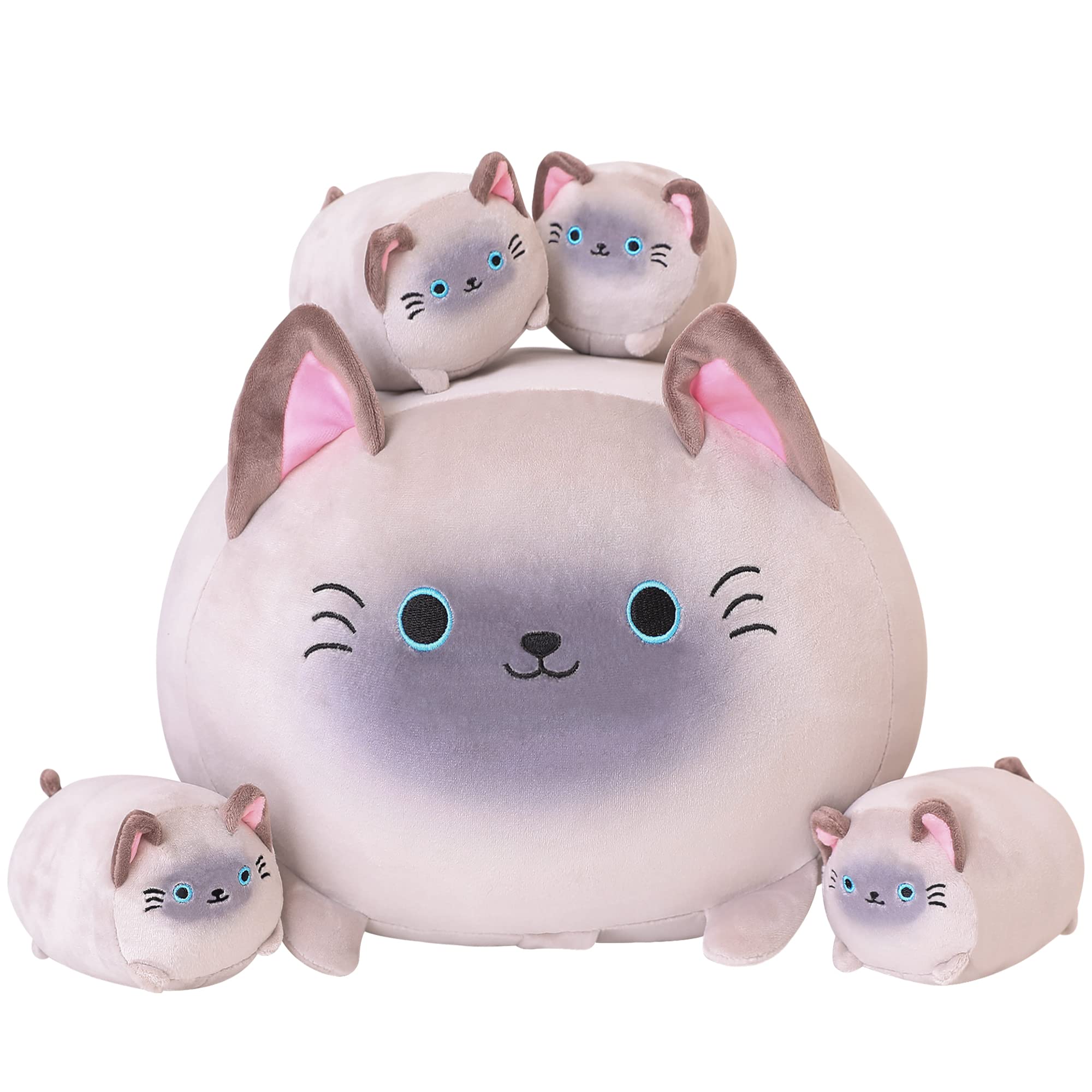 Peluche Sqeqe Para Gatos Siameses Con 4 Gatitos Blandos Para Niños - Venta Internacional.
