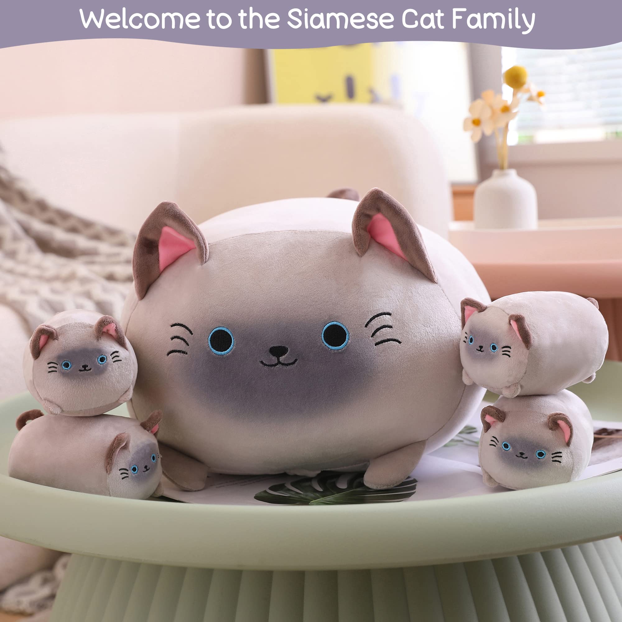 Foto 3 pulgar | Peluche Sqeqe Para Gatos Siameses Con 4 Gatitos Blandos Para Niños - Venta Internacional.